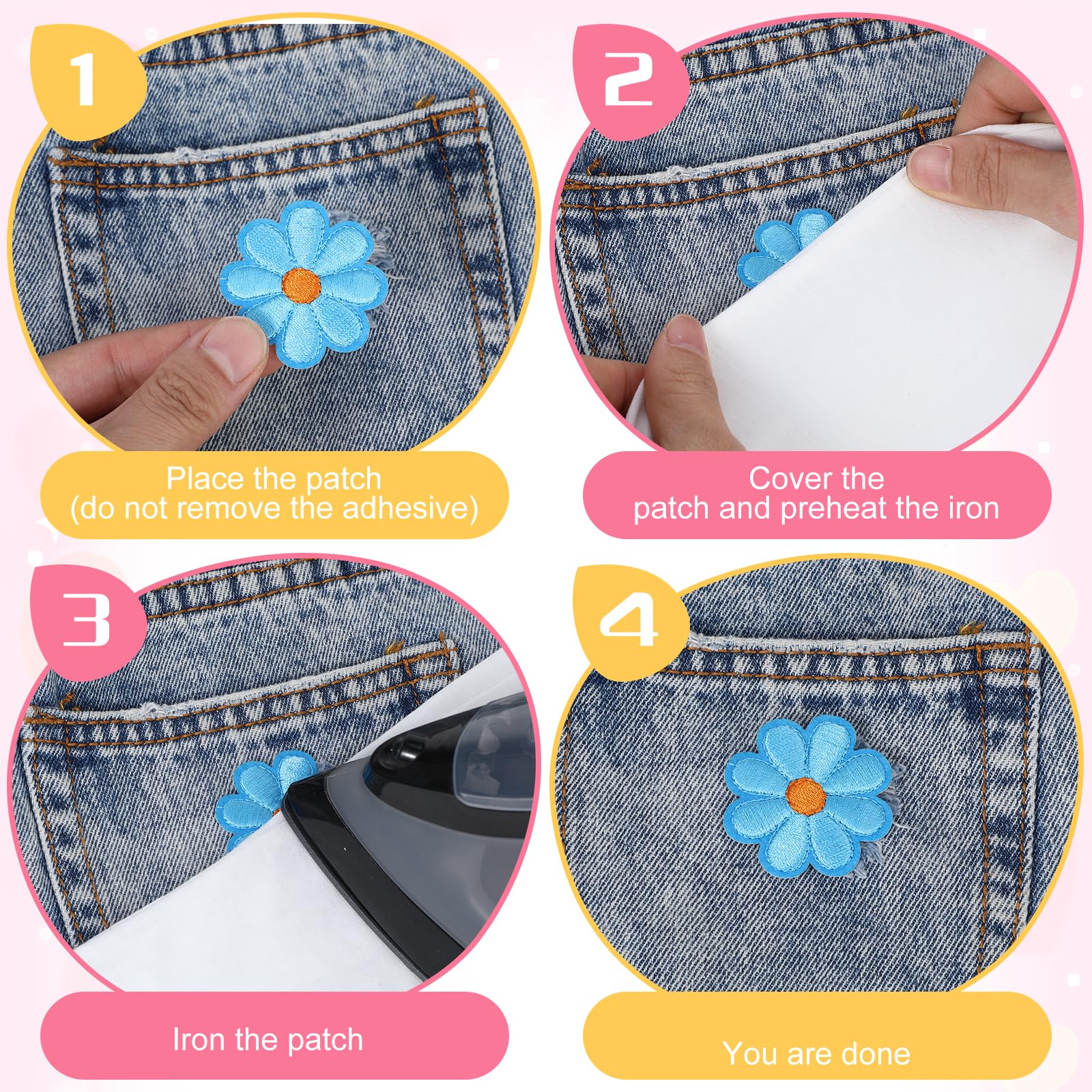 Parches De Flores Grandes Para Planchar Para Ropa, Lindo Plu