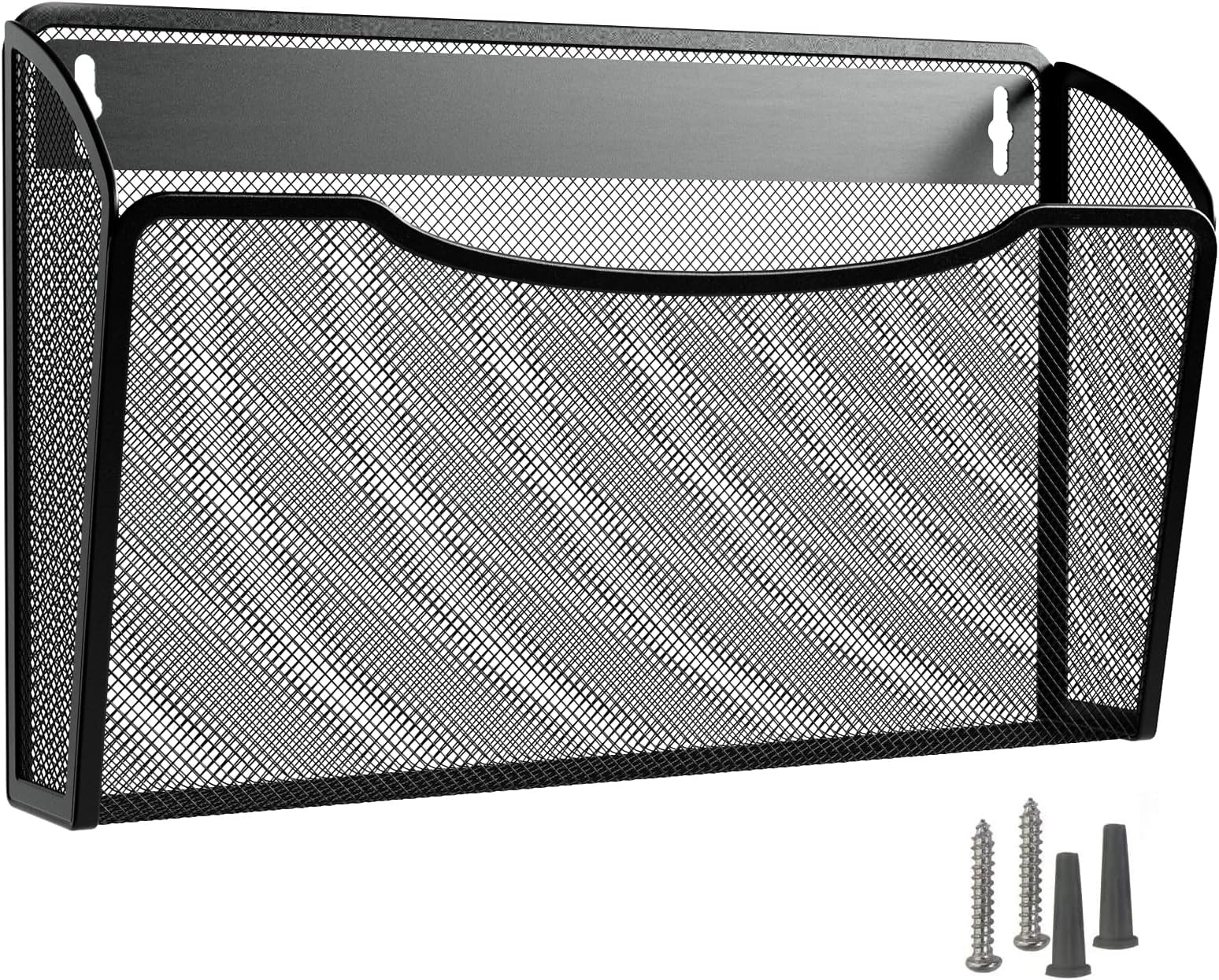 MaxGear 3 Pack Wall File Holder Hanging Wall File Organizer Wall Hanging File Folders Mail Basket Wall Pocket Mail Organizers Wall Mounted File Holders for Home & Office, Mesh Steel, Black