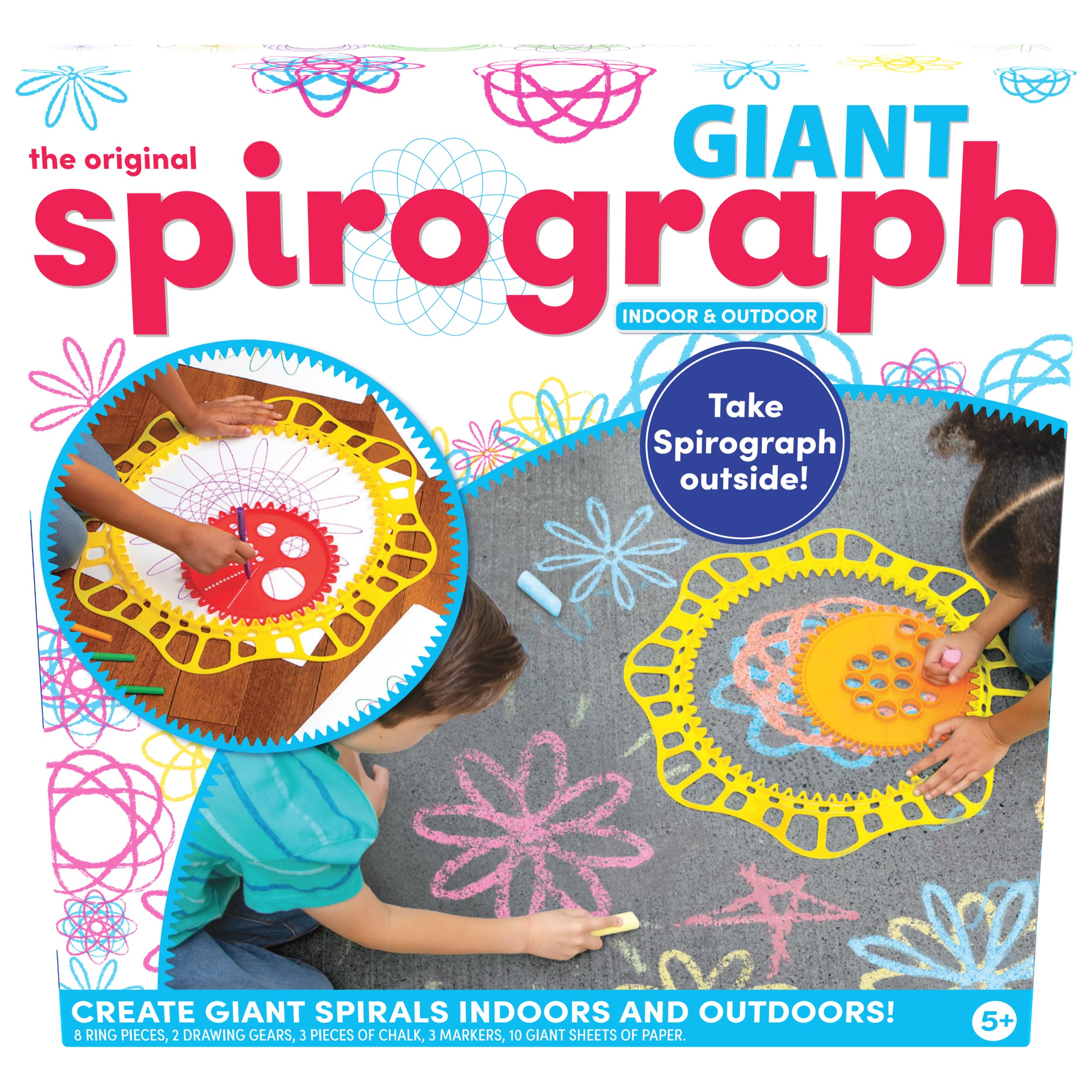 Spirograph Giant Set - Create Giant Spiral Designs Indoors and Outdoors - 26 Piece Set Including Gears, Chalk, Markers & Giant Paper - Creative Arts & Crafts Activity for Ages 5+