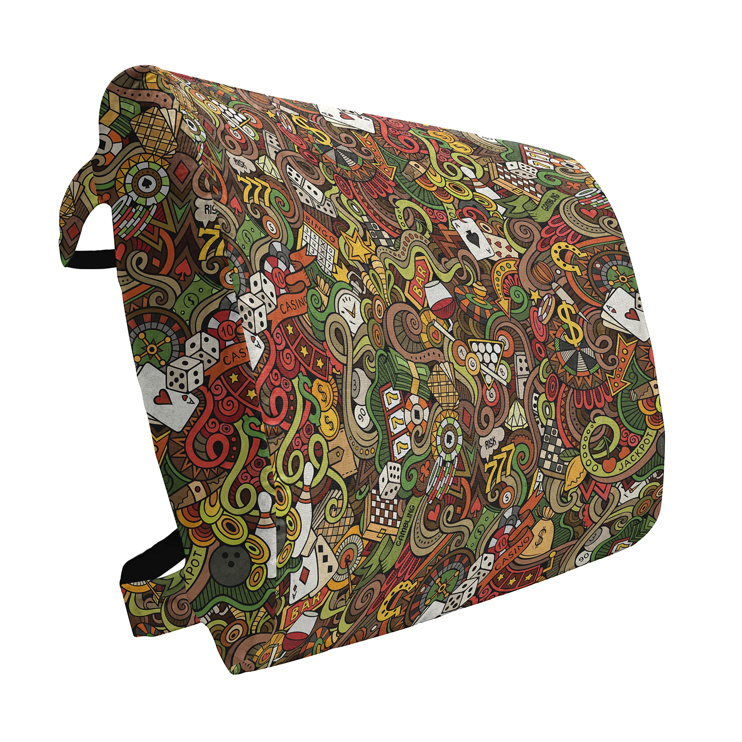 Ambesonne Casino Lumbar Back Support Pillow, Doodles Style Art of Bingo and Cards Excitement Checkers King Tambourine Vegas, High Density Foam for Office Chairs Car Seats, 14