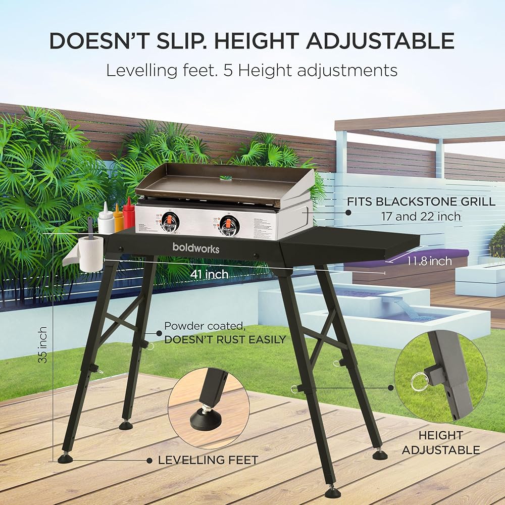 Bbq Stand OOX Portable Grill Table With Double-Shelf For Outdoor