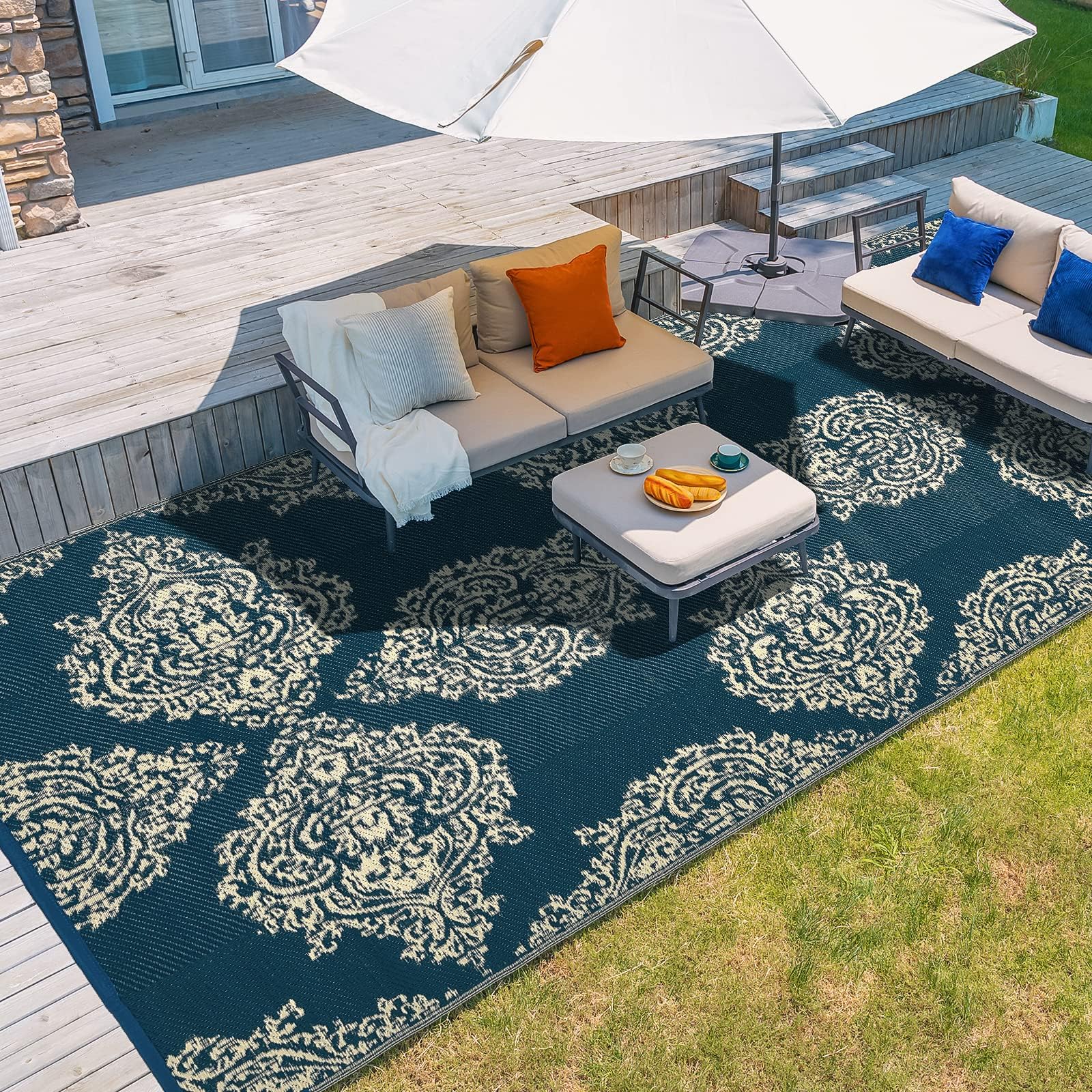 wikiwiki Outdoor Rug, 9x12ft Waterproof Reversible Mat Indoor Outdoor