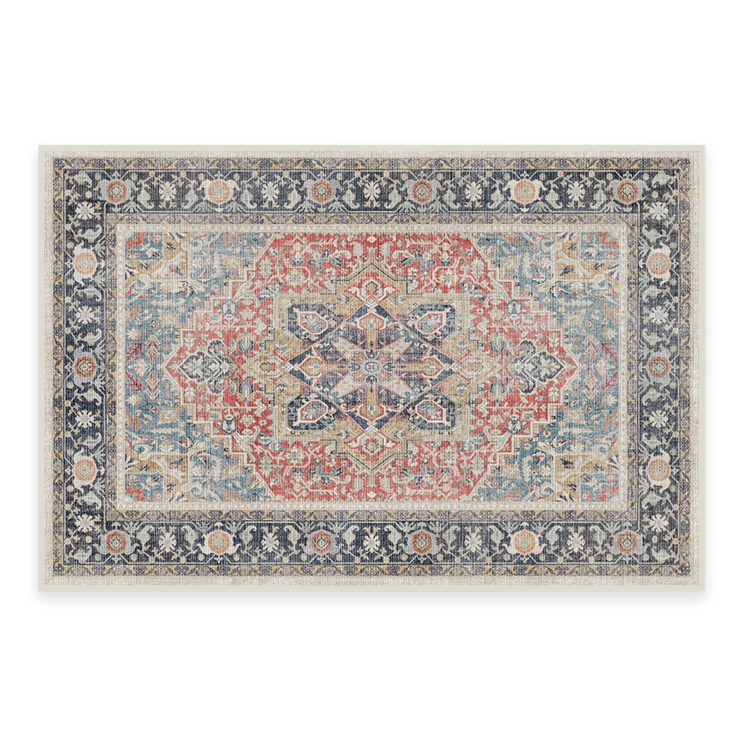 RUGGABLE Washable Vintage Area Rug – Kamran Cayenne Red 2x3, Stain-Resistant, Non-Slip – Small Machine Washable Rugs for Living Room, Bedroom, Hallway