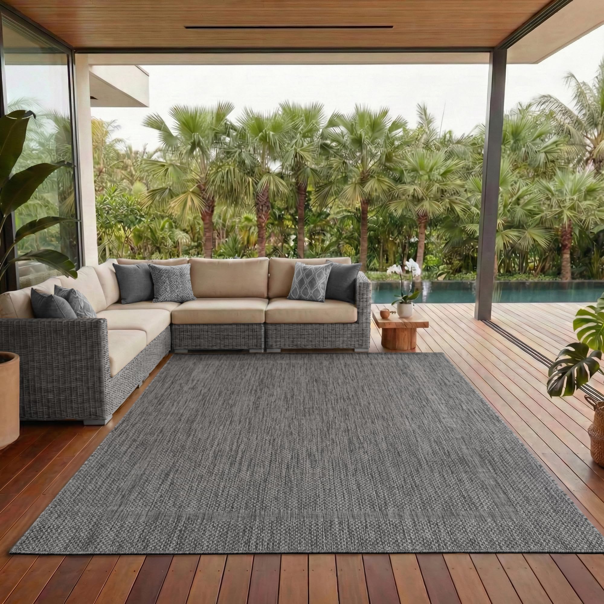 Outdoor Teppich Wetterfest Einfarbiges Design Terrasse Balkon Teppich Rund Küche Garten Sisal-Look Küchenteppich Läufer Flur