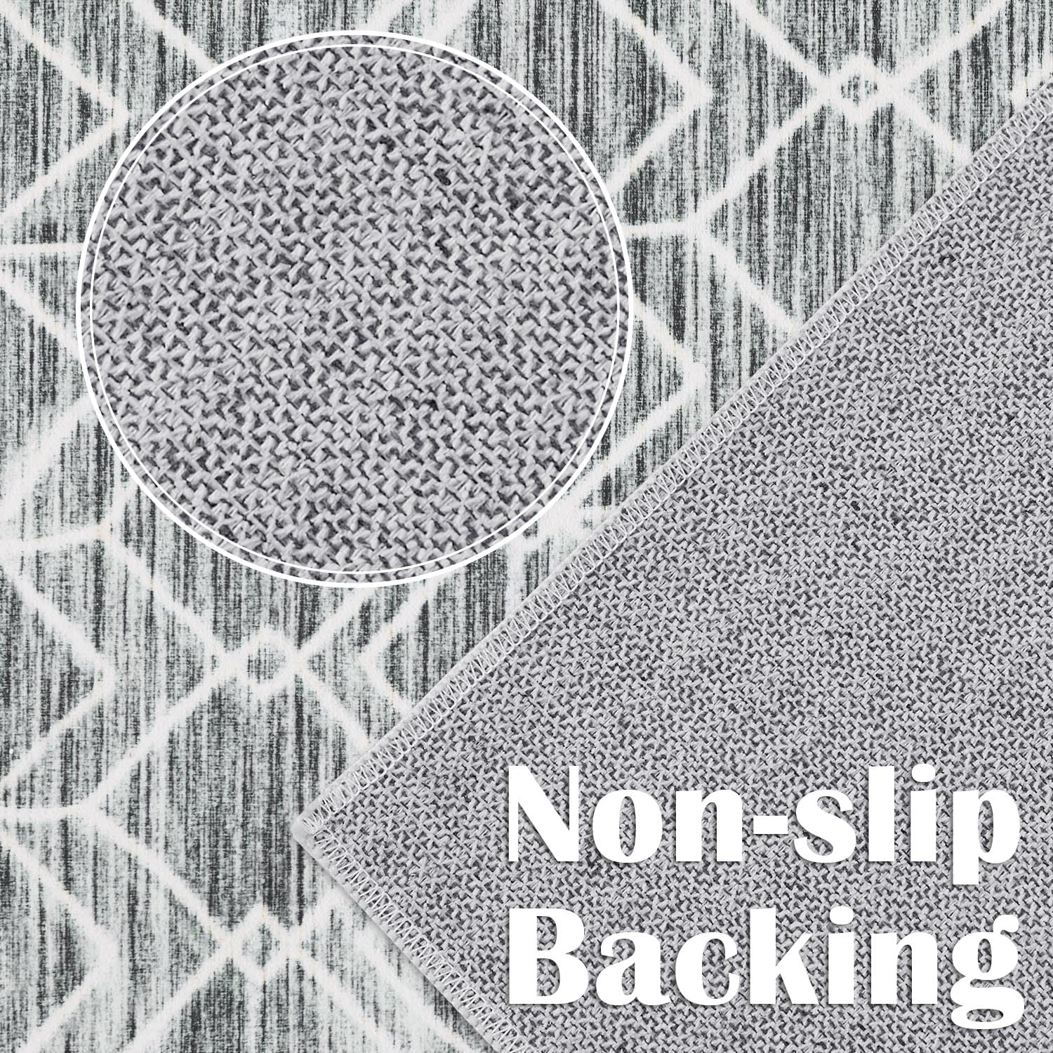 jinchan Runner Rug 2x5 Moroccan Rug Kitchen Runner Rug Geometric Rug Washable Non Slip Low-Pile Carpet for Kitchen Bedside Farmhouse Bathroom Hallway Grey