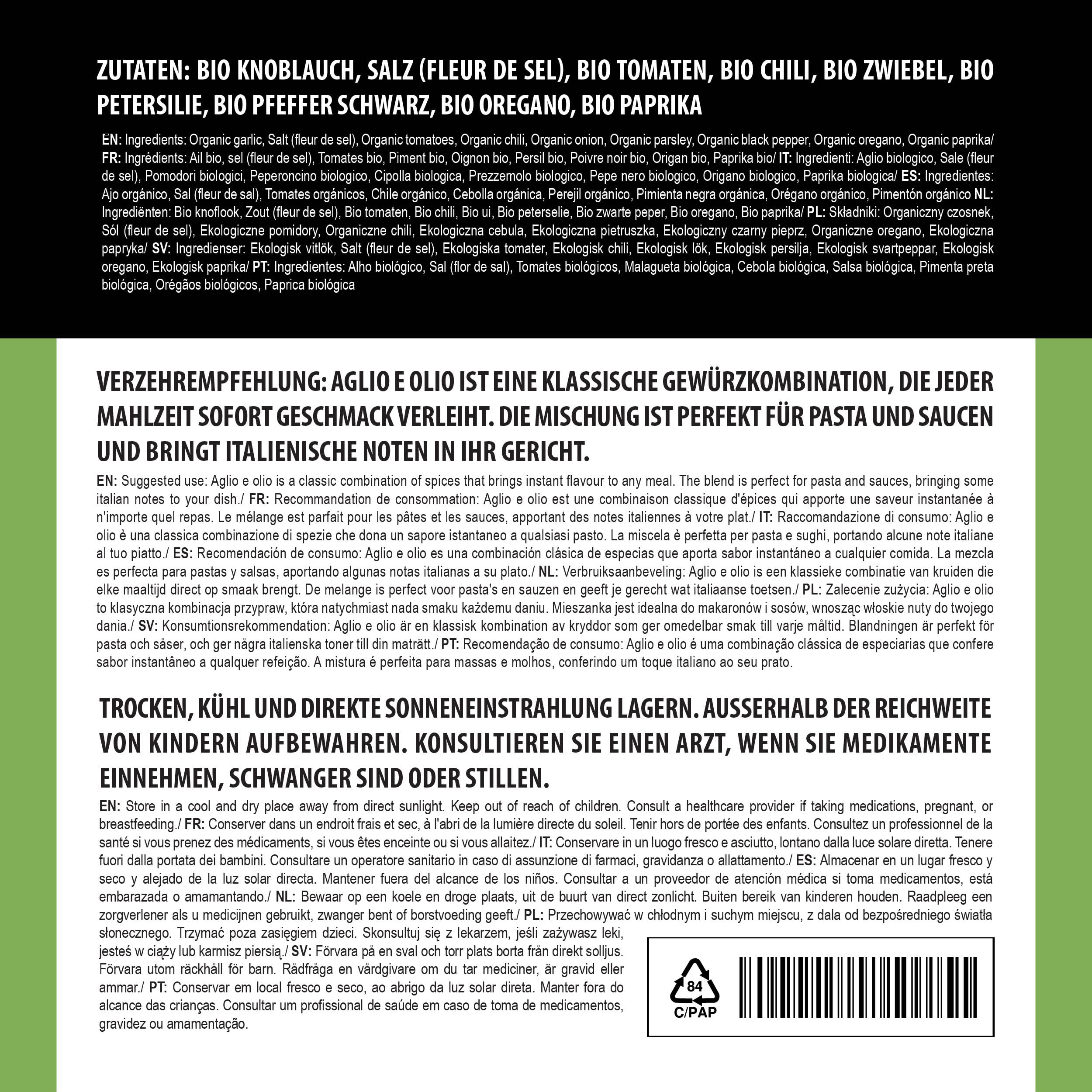 Alpi Nature Ekologiczna Przyprawa Aglio e Olio 100g, Włoska Przyprawa, Ostra Mieszanka Przypraw