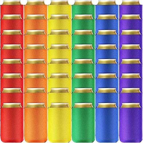 CHENGU Paquete de 60 fundas para enfriar latas de neopreno en blanco, fundas aislantes plegables para fiestas, eventos o bodas (multicolor)