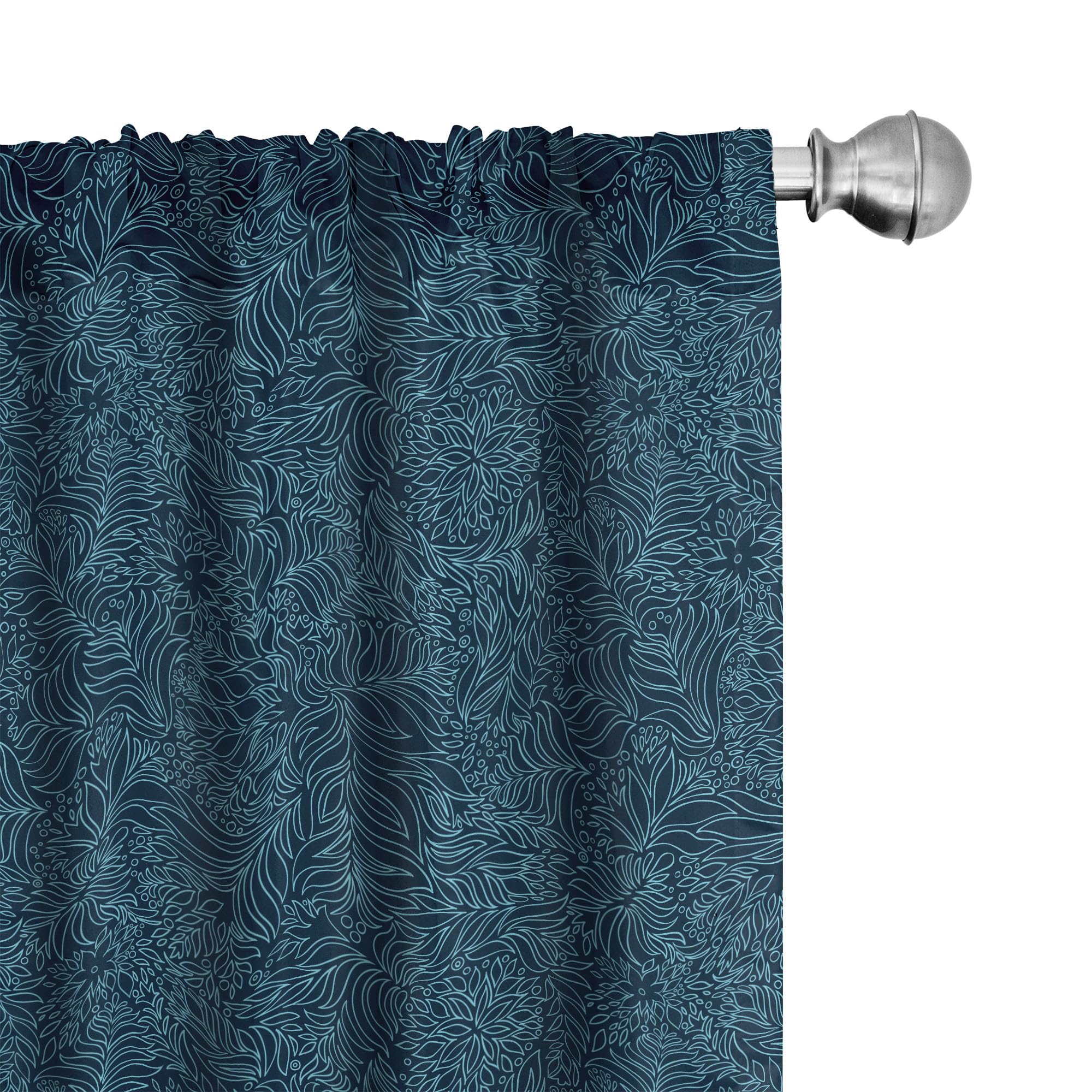 Ambesonne Navy and Teal Window Curtains, Abstract Flourish Nature Inspired Pattern Leaves Blossoms Print, Lightweight Decor 2-Panel Set with Rod