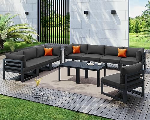 Miniatura 3 de NICESOUL Juego de muebles modulares en forma de U de aluminio para 8 personas, asiento profundo de 29 pulgadas de ancho, resistente al agua, sofá