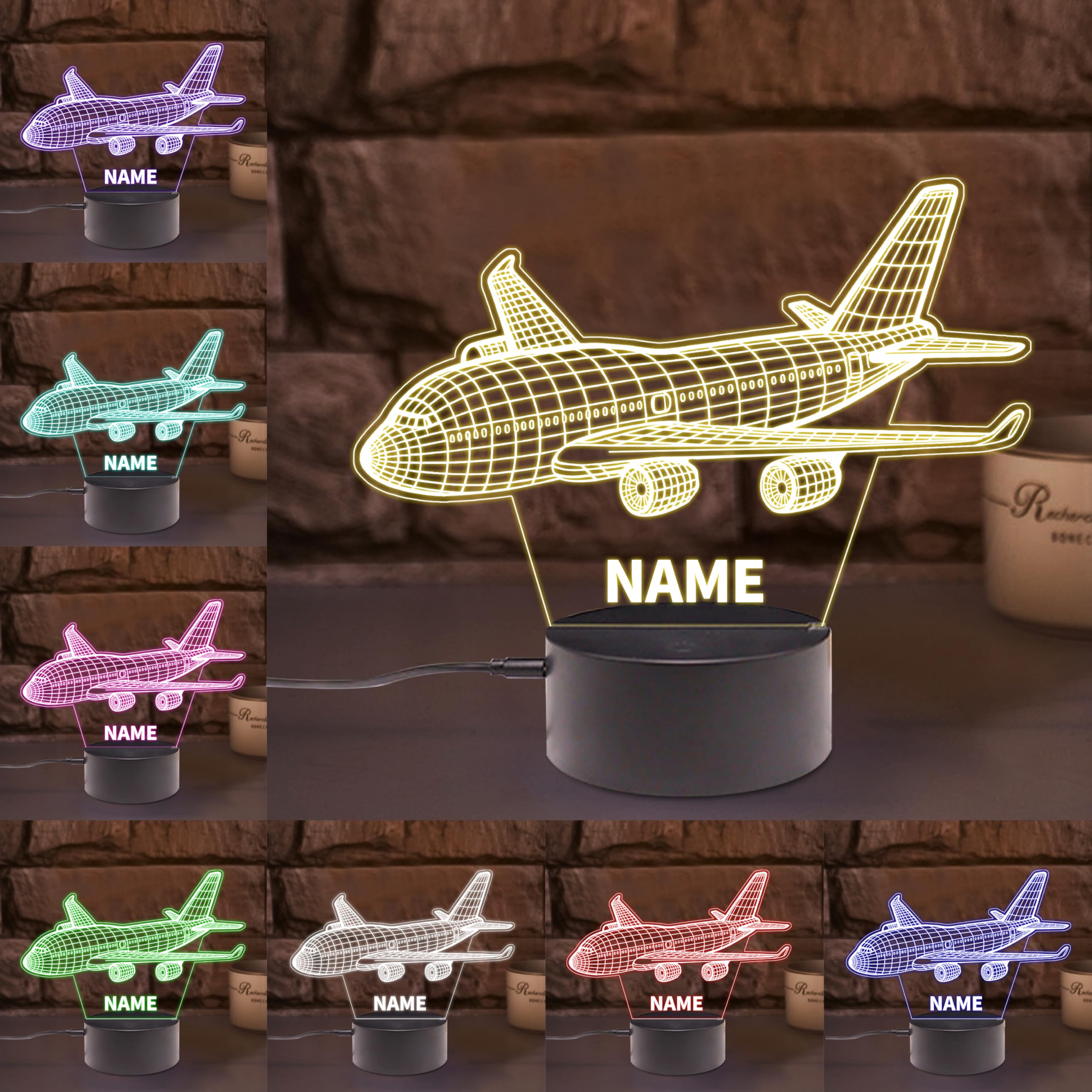 AHROZHOUIK Personalised Acrylic Plane Night Light Custom Name Funny Planes Themed Neon Sign for Home Bedroom Decor Gifts for Family Friend Plane Lovers Birthday Xmas (Style 10)