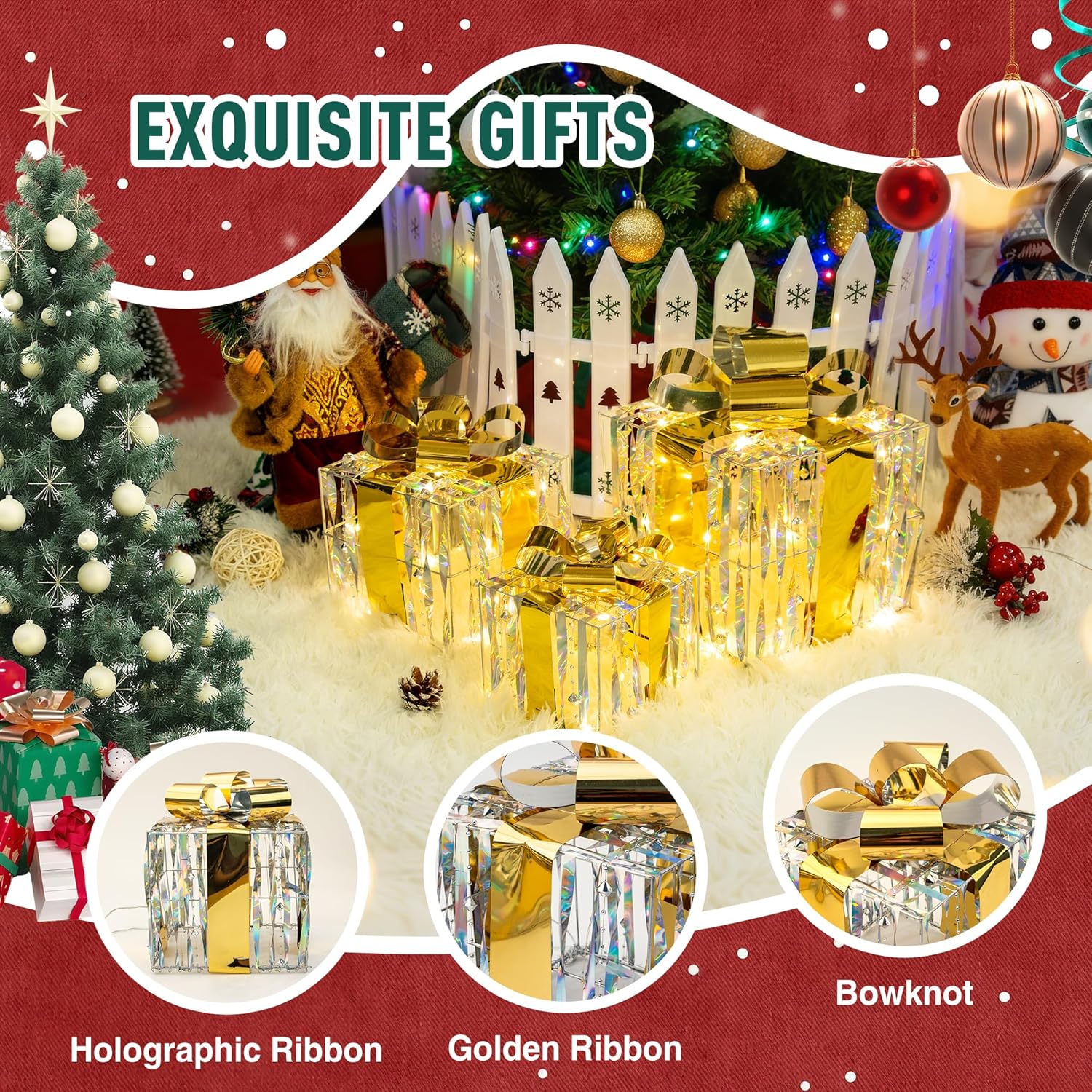 Set of 3 Valentines Day Lighted Gift Boxes,Outdoor Indoor Holiday Decorations,Plug-in 65 LED Light Up Present Boxes for Indoor Outdoor Home Yard Lawn Holiday Wedding Birthday Party Decor