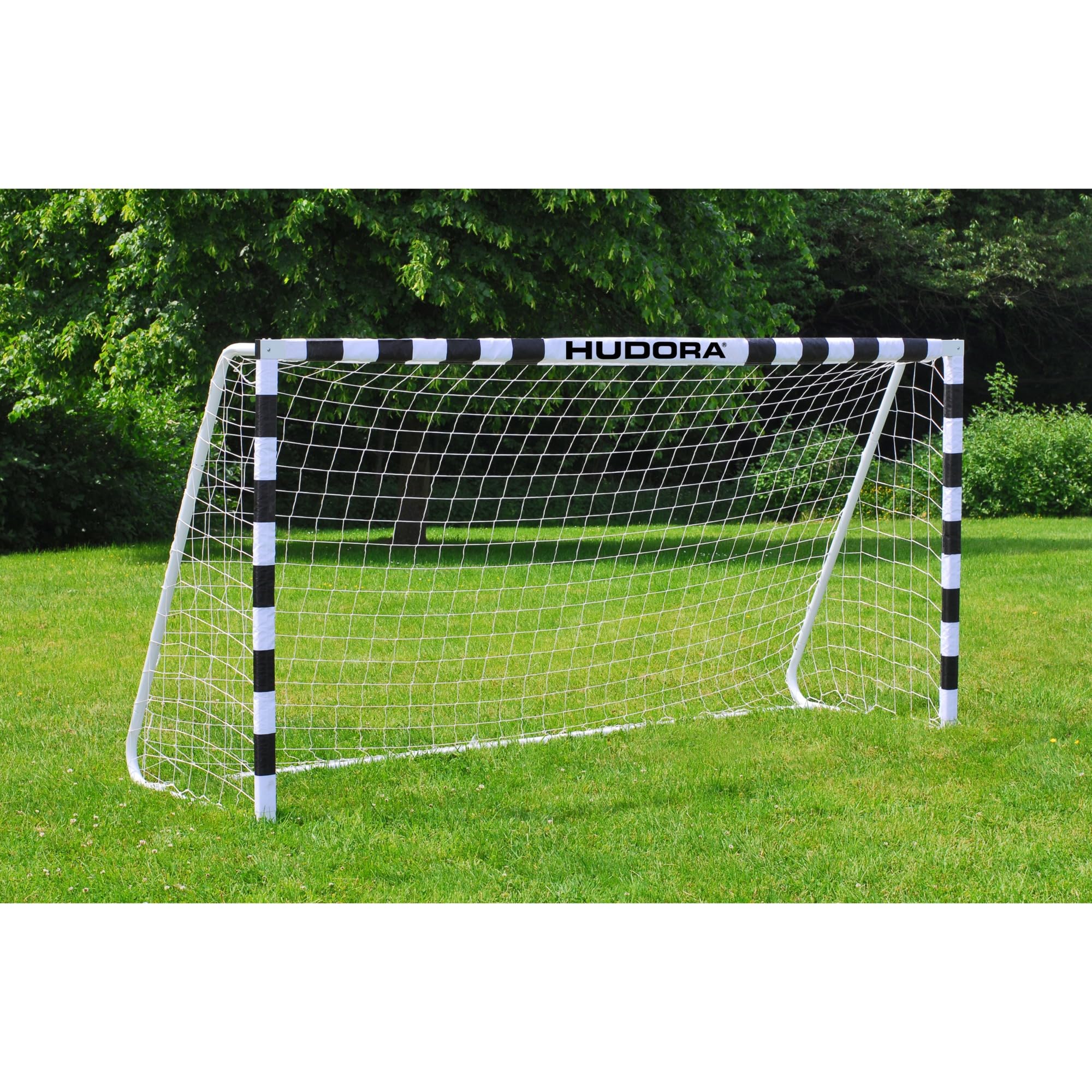 Hudora 76909 bramka do piłki nożnej, bramka dla dzieci i dorosłych, bramka do piłki nożnej, 300 x 160 x 90 cm, do ogrodu, biało-czarna
