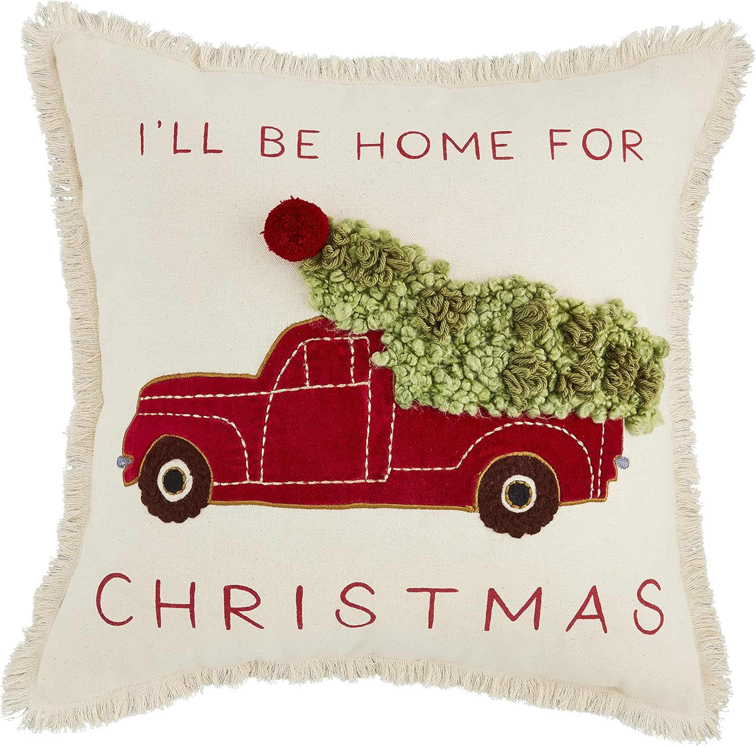 Mud Pie Christmas Appliqué Pillow, Truck, 18" x 18"