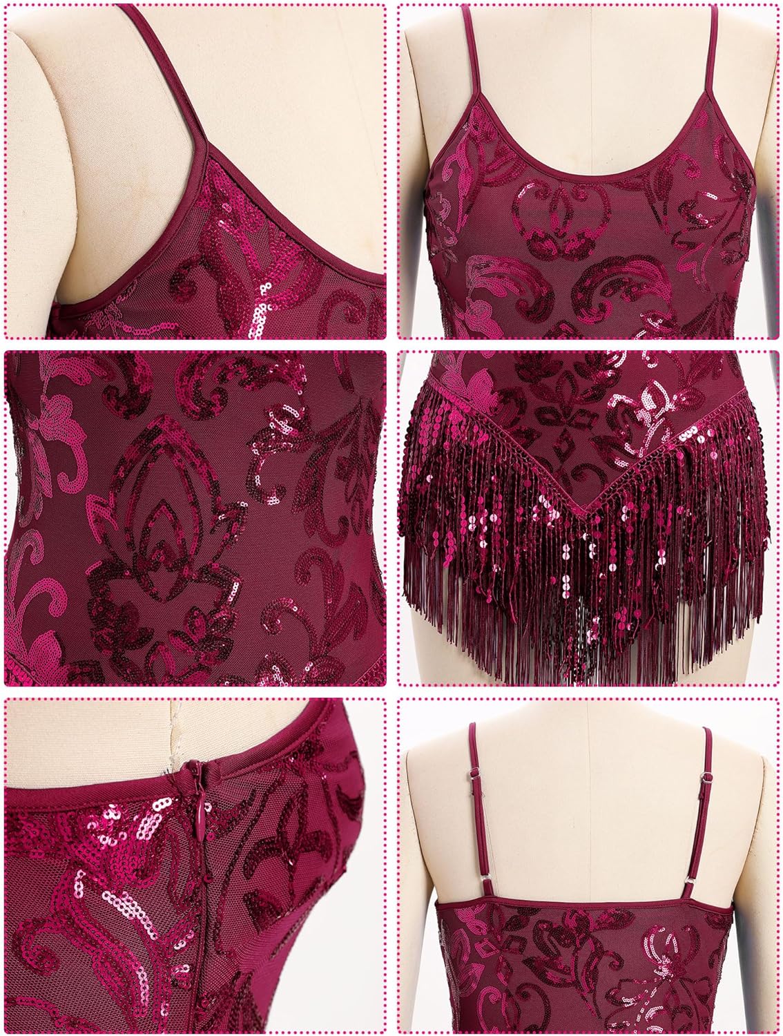 IBAKOM Women Sexy Sequins Fringe Bodysuit Sparkly Tassel Latin Jazz Dance Acrobat Costume Adult Trapeze Artist Rave Outfits - Image 3