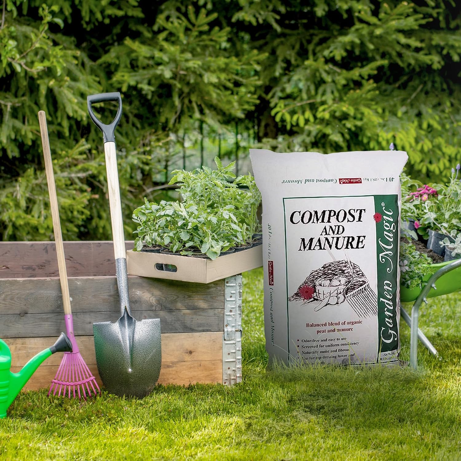 Michigan Peat 40 Pound Garden Magic Compost and Manure with Odor Free Blend and Naturally Moist and Fibrous for Lawn and Garden, 60 Pack