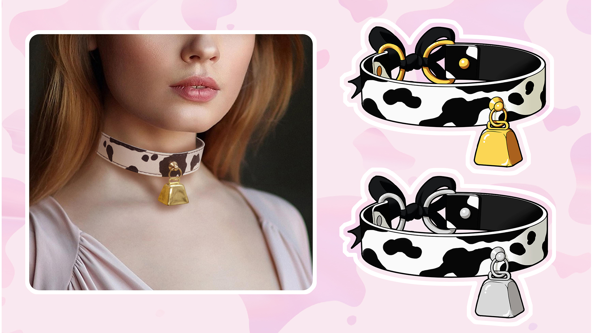 paloli Basic Cow Print Bell Collar Choker Necklace for women (Pink Bow, Black) : Buy Online at Best Price in KSA - Souq is now
