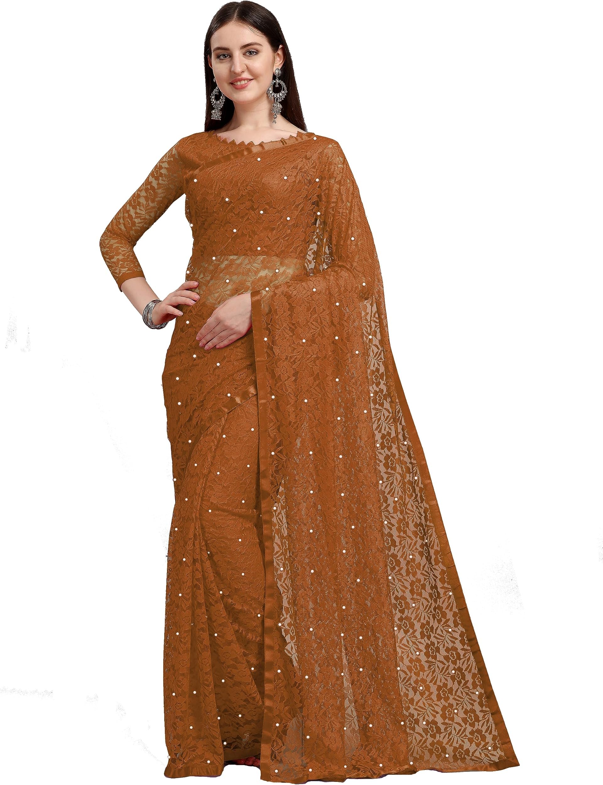 LOROFYWomen's Net Saree With Blouse