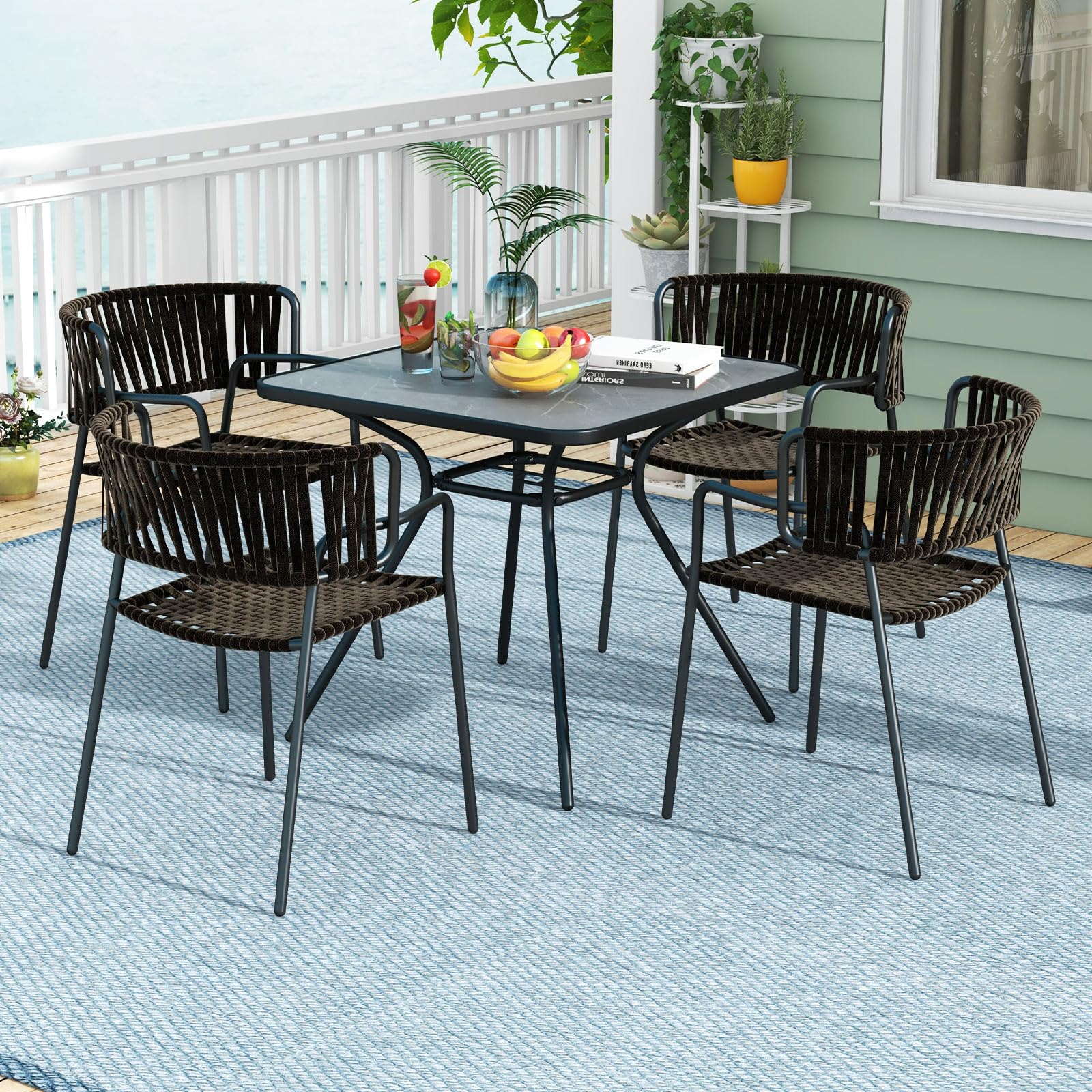 Tempered Glass Outdoor Dining Set Glass Table Commercial Dining