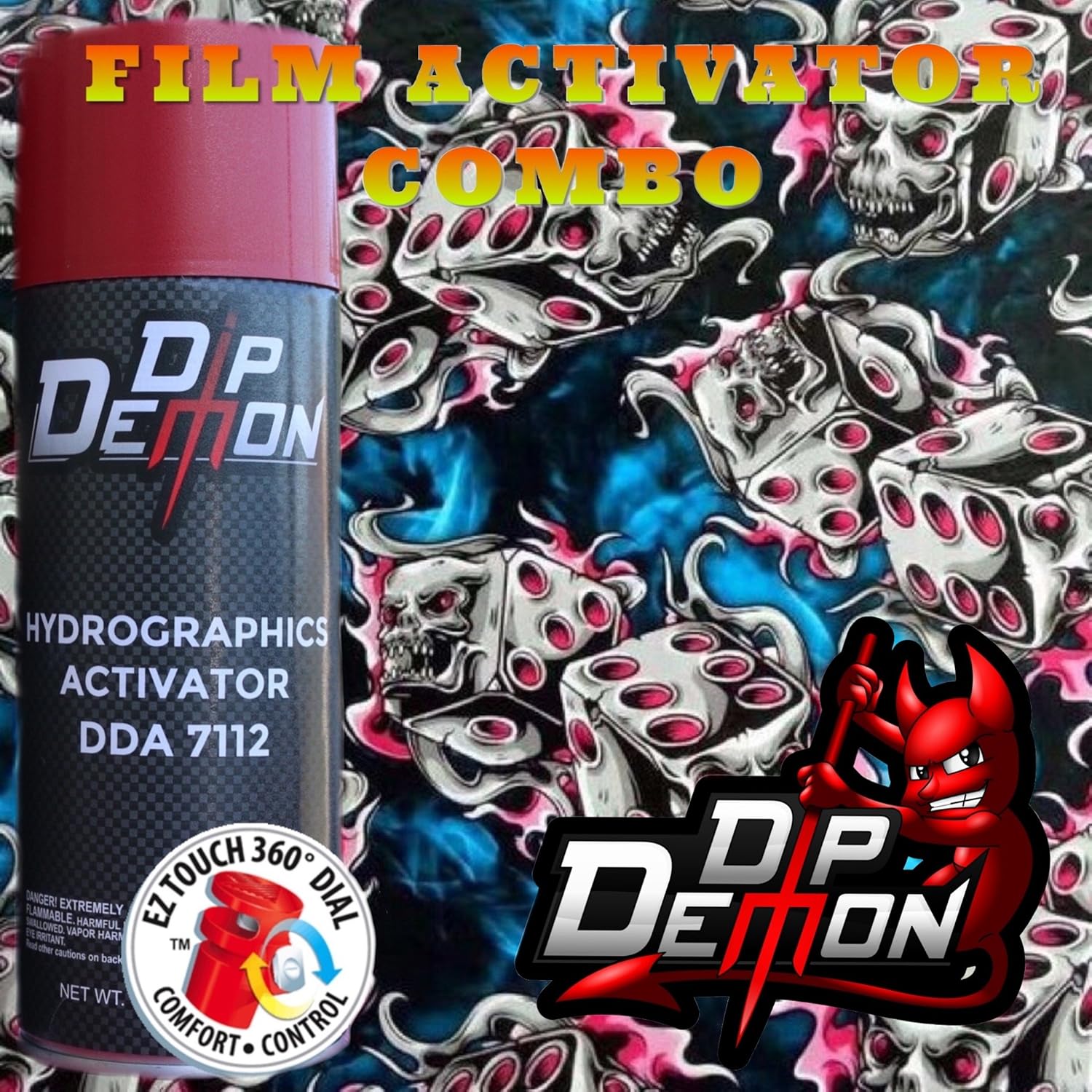 Combo Kit Blue/Pink Flaming Dice Hydrographic Water Transfer Film Activator Combo Kit Hydro Dipping Dip Demon