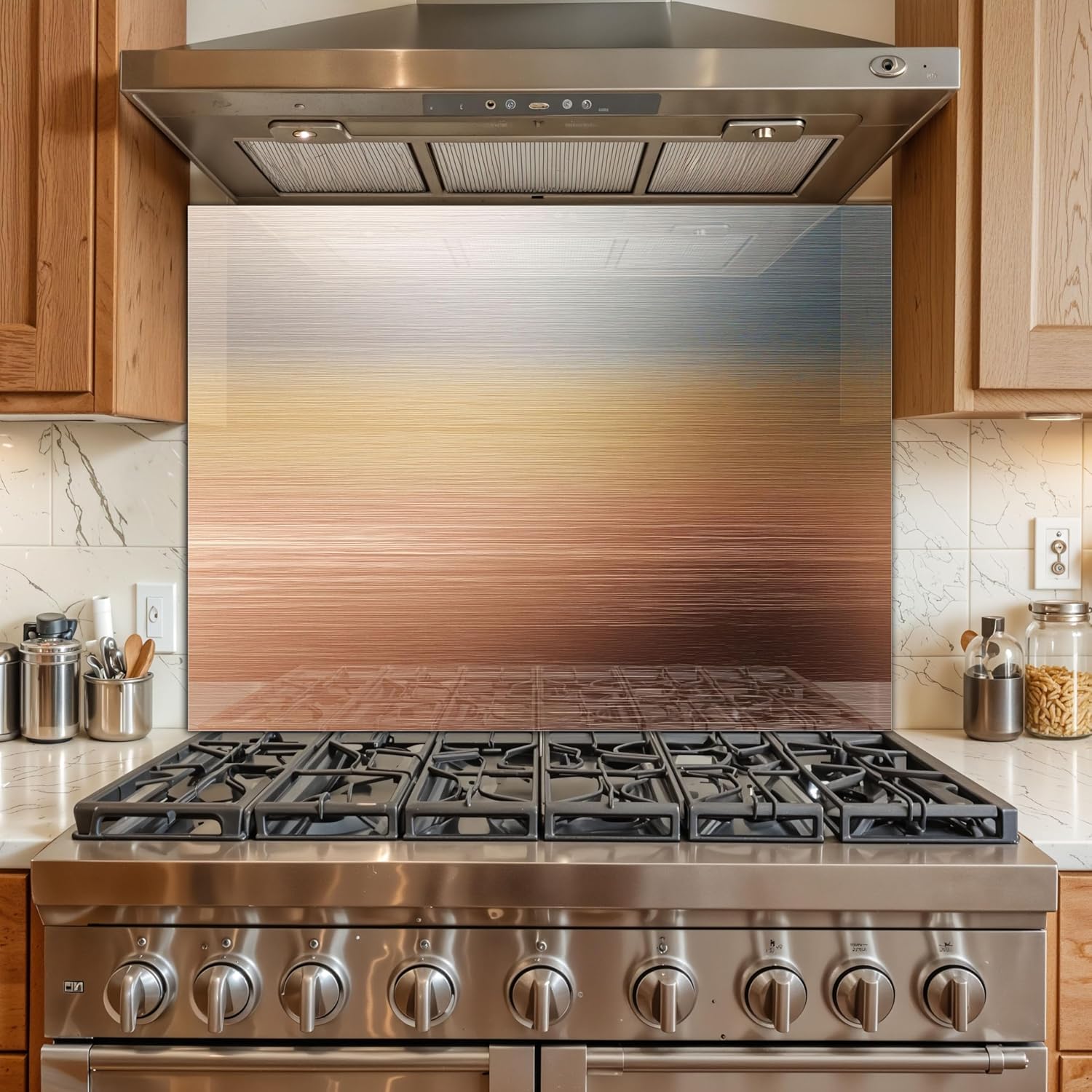 Tempered Glass Backsplash for Kitchen - Easy to Clean Behind Stove Backsplash Protector for Wall - Heat and Scratch Resistant Backsplash for Stove - Stainless Steel Design