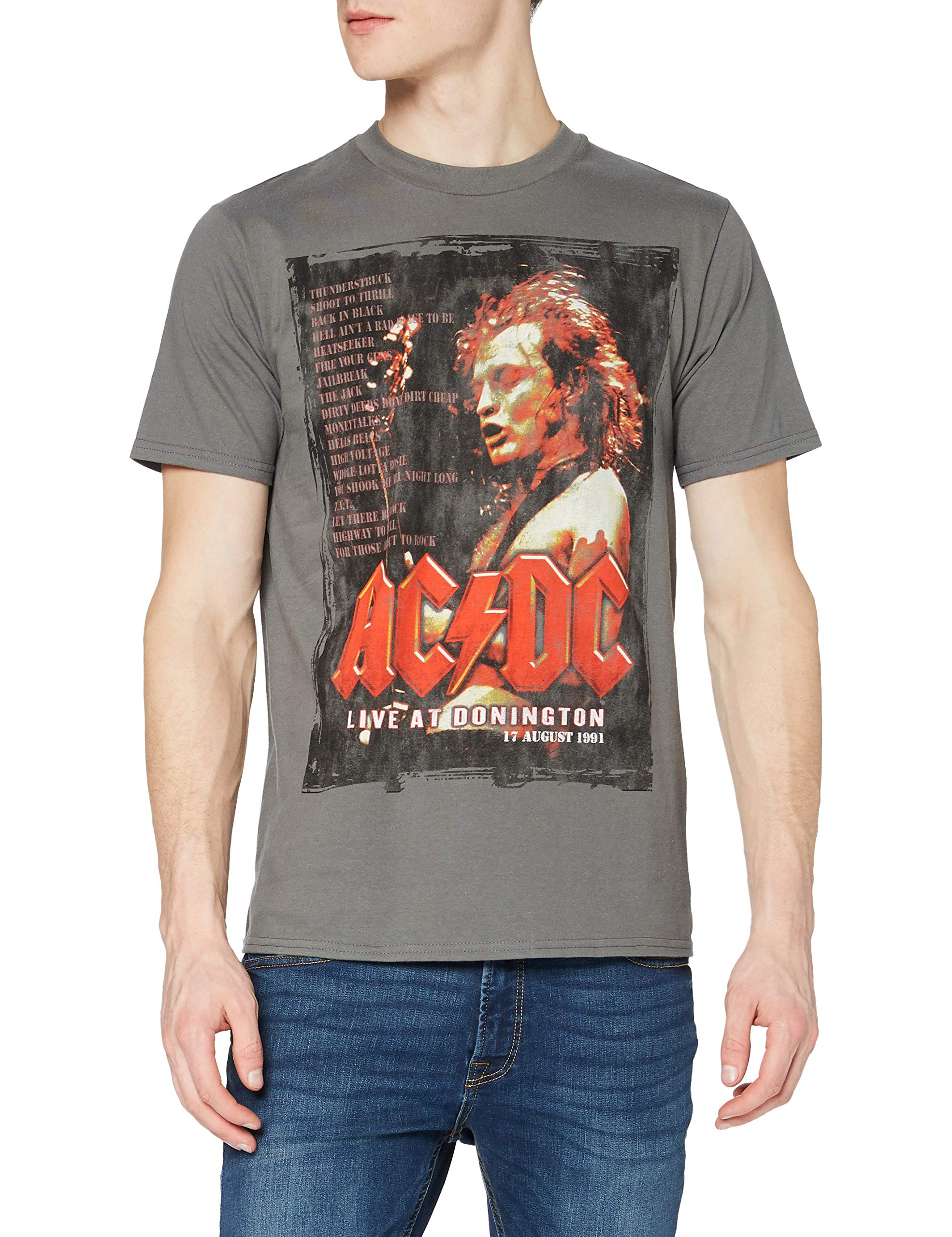 ACDC Men's AC/DC Donington Set T-Shirt, Grey (Grey Grey), X-Large