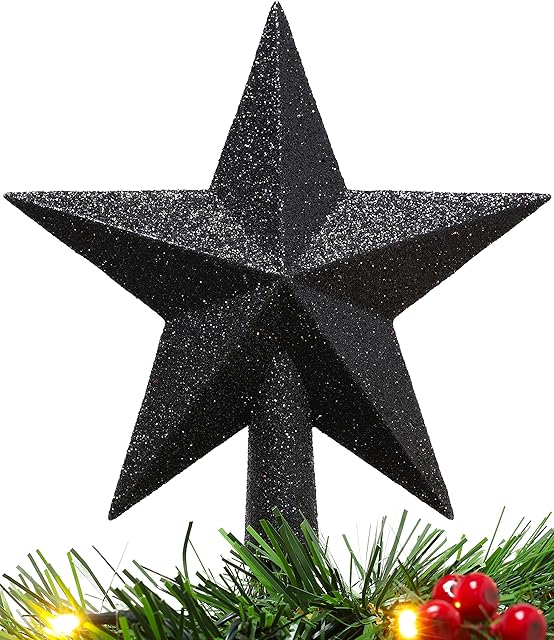 Christmas Concepts® 20cm Glitter Tree Top Star Decoration  Christmas Tree Topper (Black)