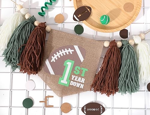 Miniatura 6 de Cartel de fútbol con borlas para primera silla de bebé, decoración de fiesta de primer cumpleaños, pancarta de fútbol americano con flecos para