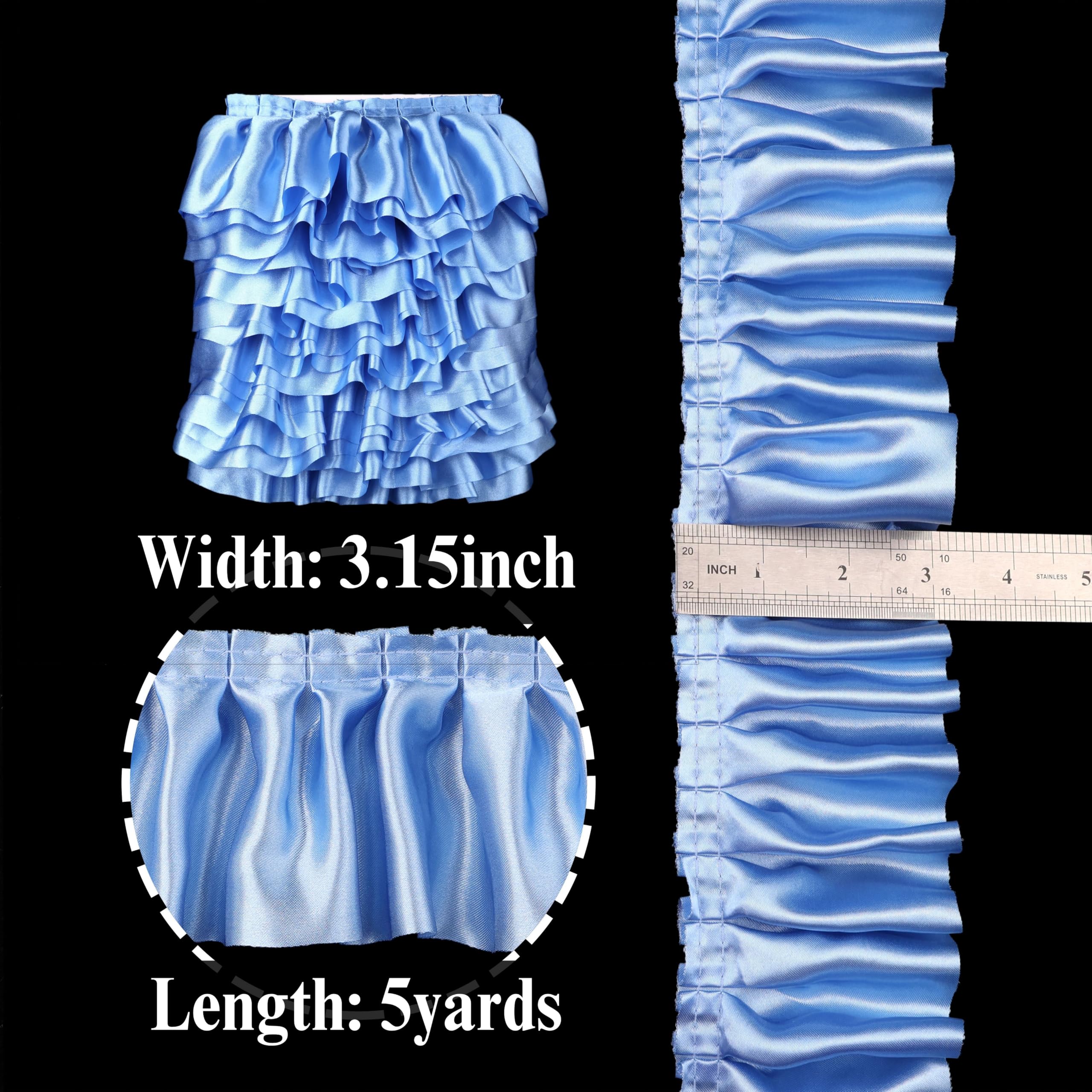 Amazon.com: Blue Ruffle Ribbon 3inch Wide Ruffle Trim Lace Craft