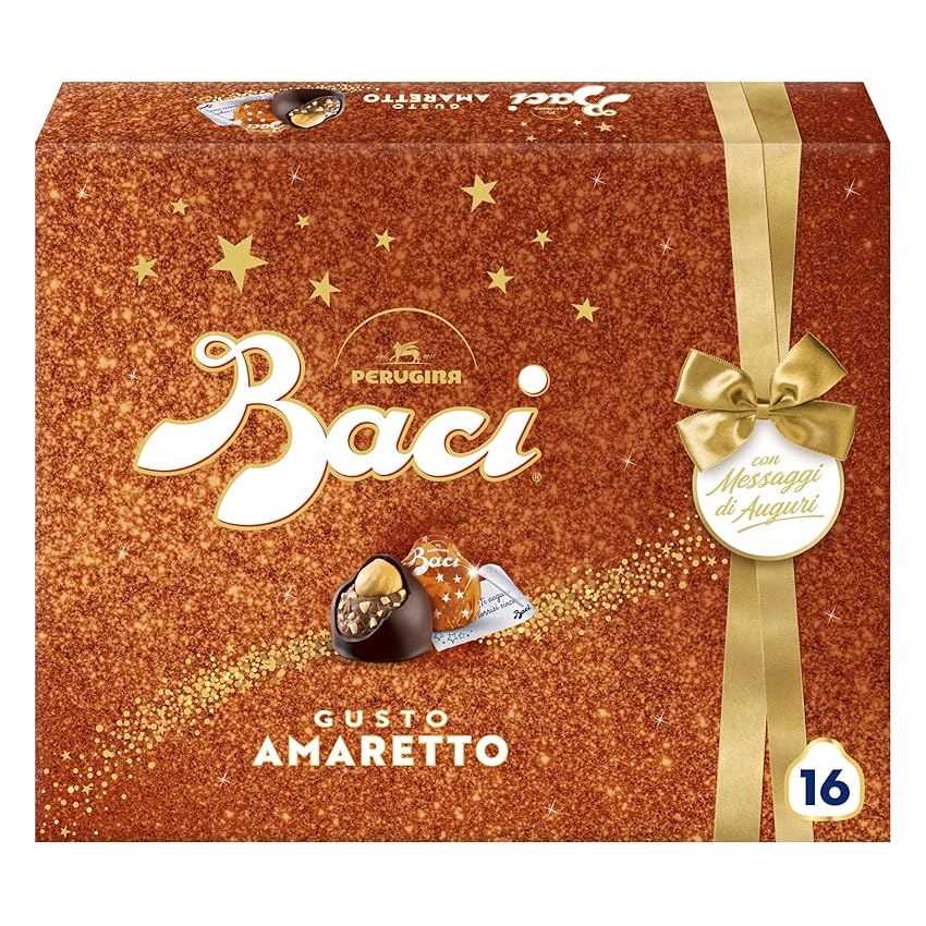 Immagine del prodotto BACI PERUGINA Gusto Amaretto Cioccolatini Fondenti ripieni al Gianduia e gusto di Biscotto Amaretto, Scatola Regalo Natale 200g