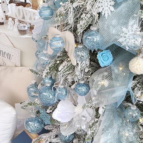 Miniatura 9 de Sea Team Paquete de 48 bolas de Navidad de plástico transparente inastillables, varios tamaños, adornos decorativos de Navidad con relleno delicado