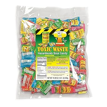 TOXIC WASTE - Hazardously Sour Candy - Apple, Watermelon, Lemon, Blue Raspberry, Black Cherry Flavors - 1 lb. Bag