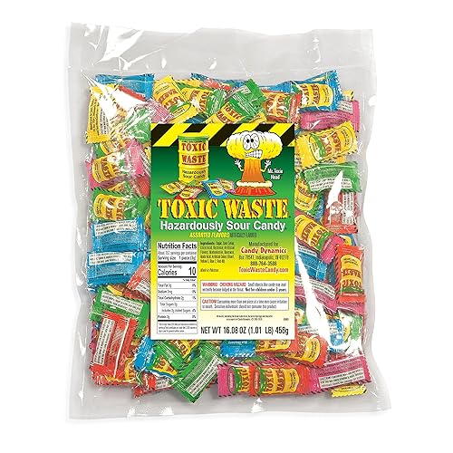 TOXIC WASTE - Hazardously Sour Candy - Apple, Watermelon, Lemon, Blue Raspberry, & Black Cherry Flavors - 1 lb. Bag - 1 Pound Bag
