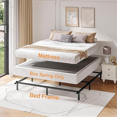 Miniatura 4 de Base de cama Queen de 5 pulgadas, capacidad de 3500 libras, base de cama de metal tamaño Queen, base de colchón de perfil bajo con funda de tela, 5