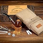Whitluck\'s Tobacco Pipe with Waxed Canvas Pipe Roll, Handmade Wood Smoking Pipe with Ultimate Beginner Guide E-Book, Travel Tobacco Pouch - Smoking Gift Set and Accessories