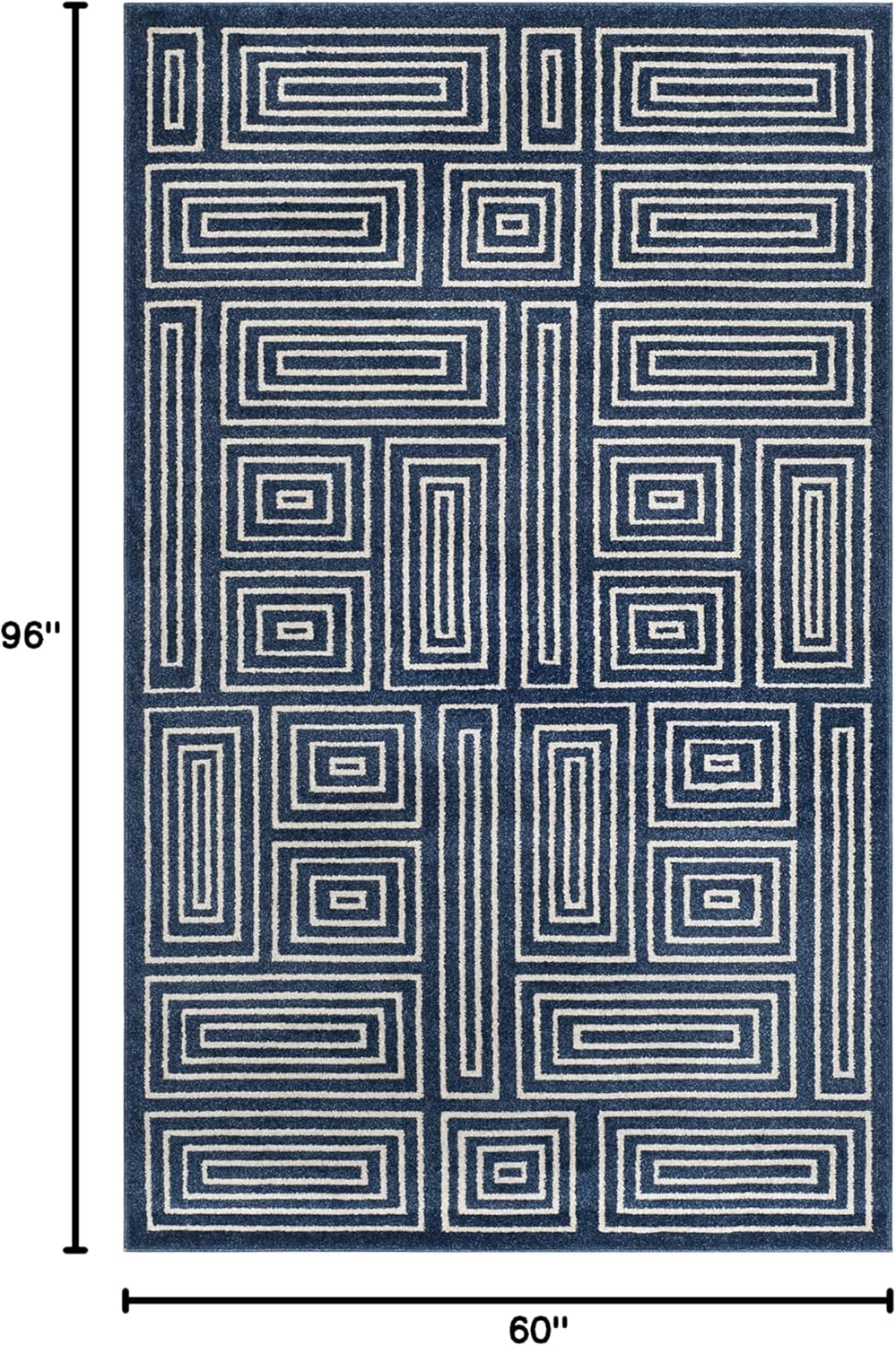 SAFAVIEH Amherst Collection Area Rug - 5'3" x 8', Navy & Ivory, Mid-Century Modern Design, Non-Shedding & Easy Care, Ideal for High Traffic Areas in Living Room, Bedroom (AMT430P)