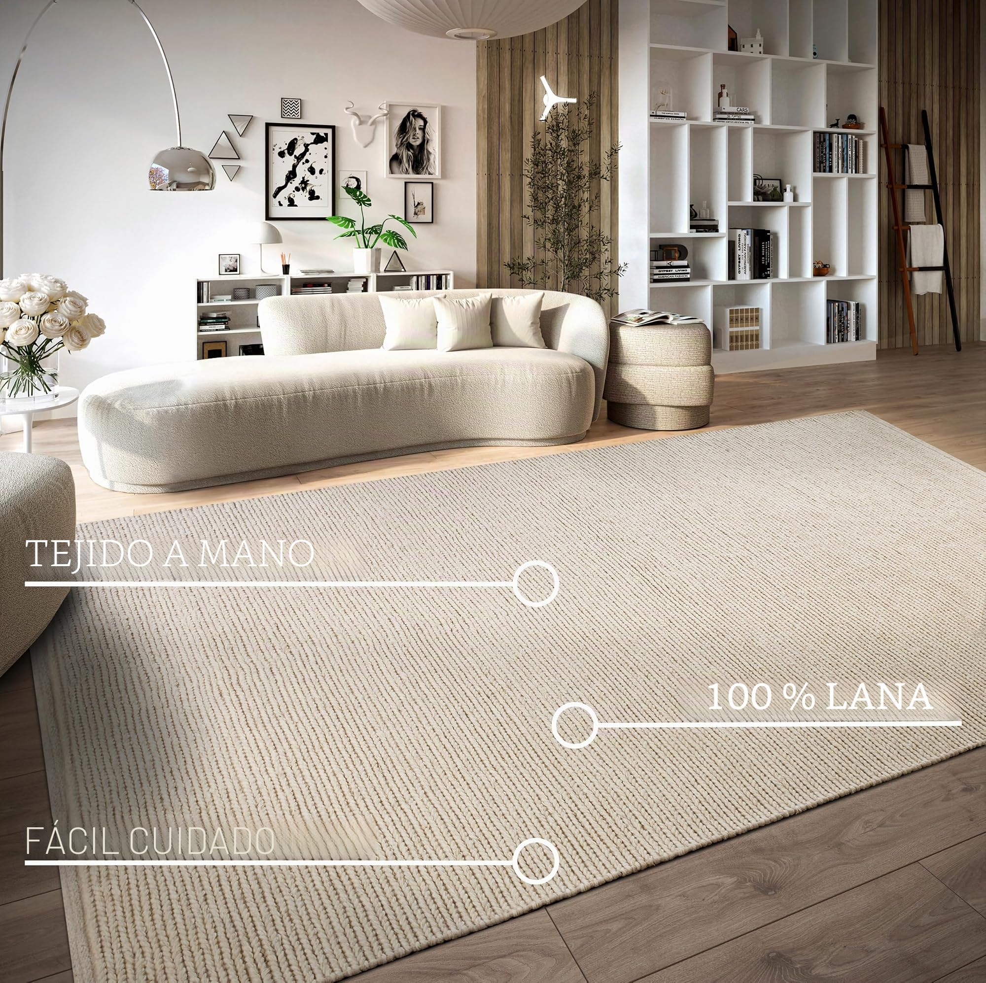 Villeroy & Boch Francois - Alfombra de Lana Natural para salón, Tejida a Mano y Natural, para salón, Dormitorio, Comedor, Pasillo, Cocina, Color Blanco Natural, 160 x 230 cm