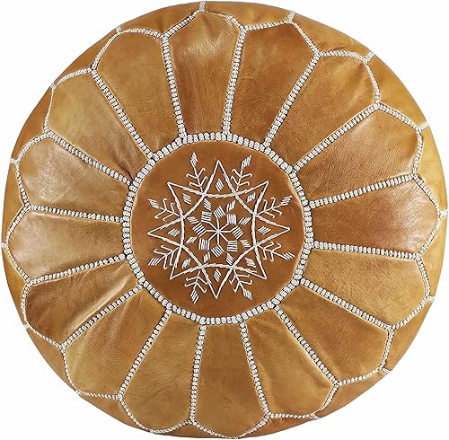 Fezcrafts Puf redondo de piel de cabra auténtica marroquí, de piel de cabra, puf redondo hecho a mano, reposapiés, sala de estar, cóctel, muebles