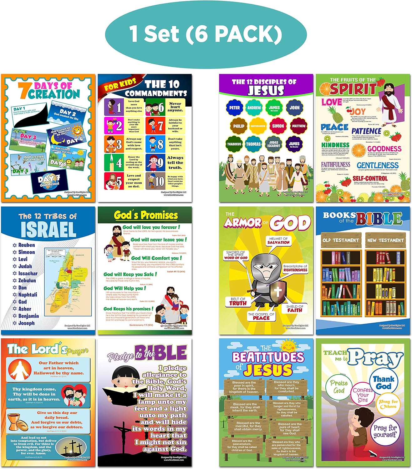 NewEights Christian Bible Educational Learning Posters for Kids (6-Pack with Front & Back designs) - Image 3