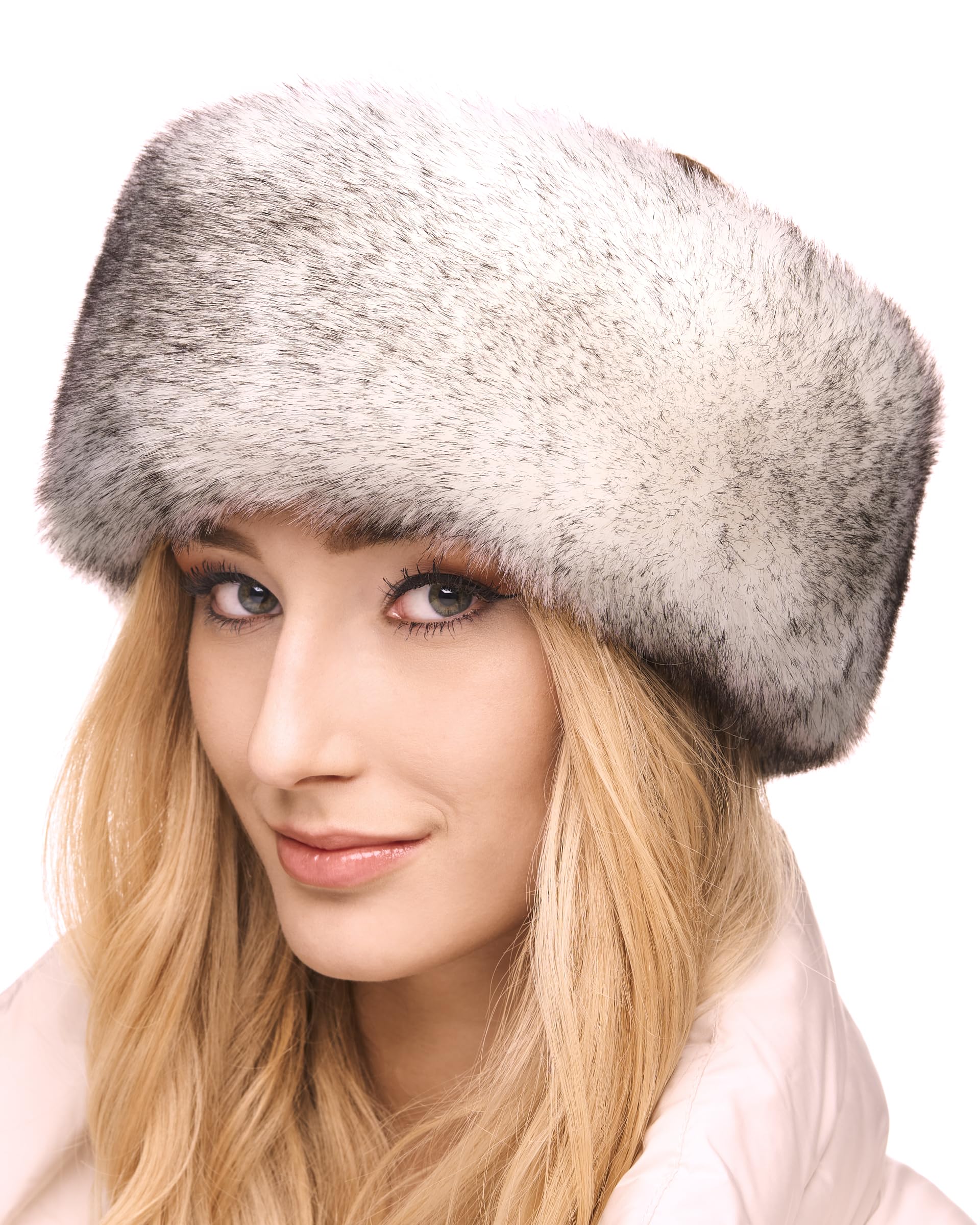 Futrzane Siberian Bandeau - Bandeau de Tete Fourrure Femme - Cache Oreille Hiver - Taille XS (Blanc avec Noir Siberian)
