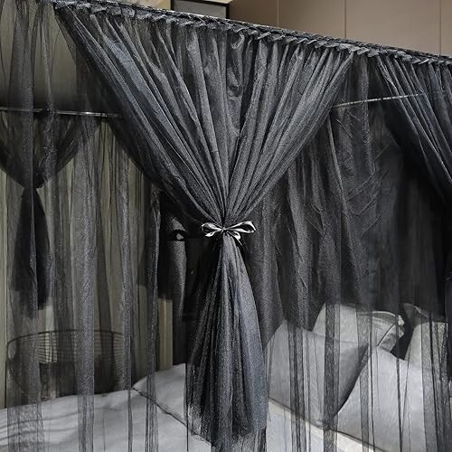 Miniatura 3 de Joyreap - Dosel de cama de 4 esquinas negro, lujosa, diseño de red acogedora y lujosa real, elegantes accesorios de decoración de dormitorio para