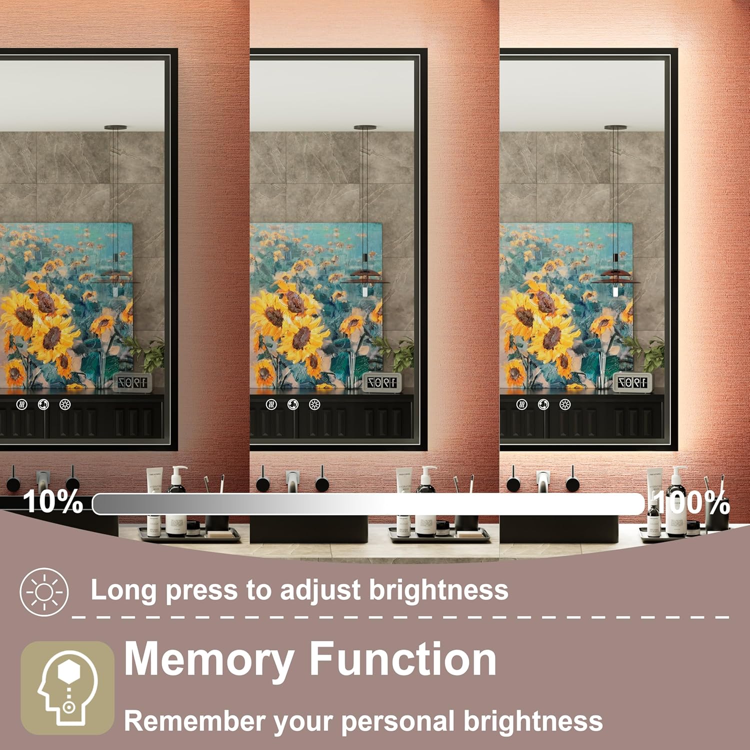 24x36 Inch LED Mirror for Bathroom with Front & Back Lights, Adjustable 3000K/4500K/6000K, Wall Mounted Black Lighted Bathroom Vanity Mirror, Stepless Dimmable, Anti-Fog, Memory Function