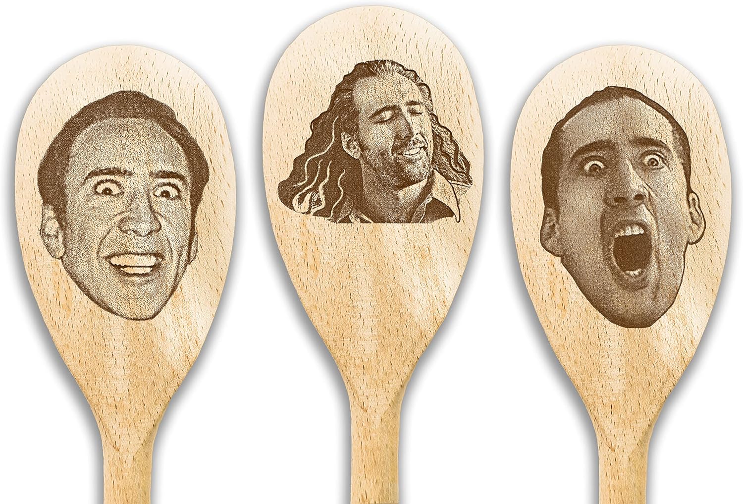 Nicolas Cage Face On Wooden Spoons Nic Cage On Things Nicolas Cage Gifts For Birthday Housewarming Gift Funny Meme Gift Chef Cook Fan Gift (3 SPOONS SET)