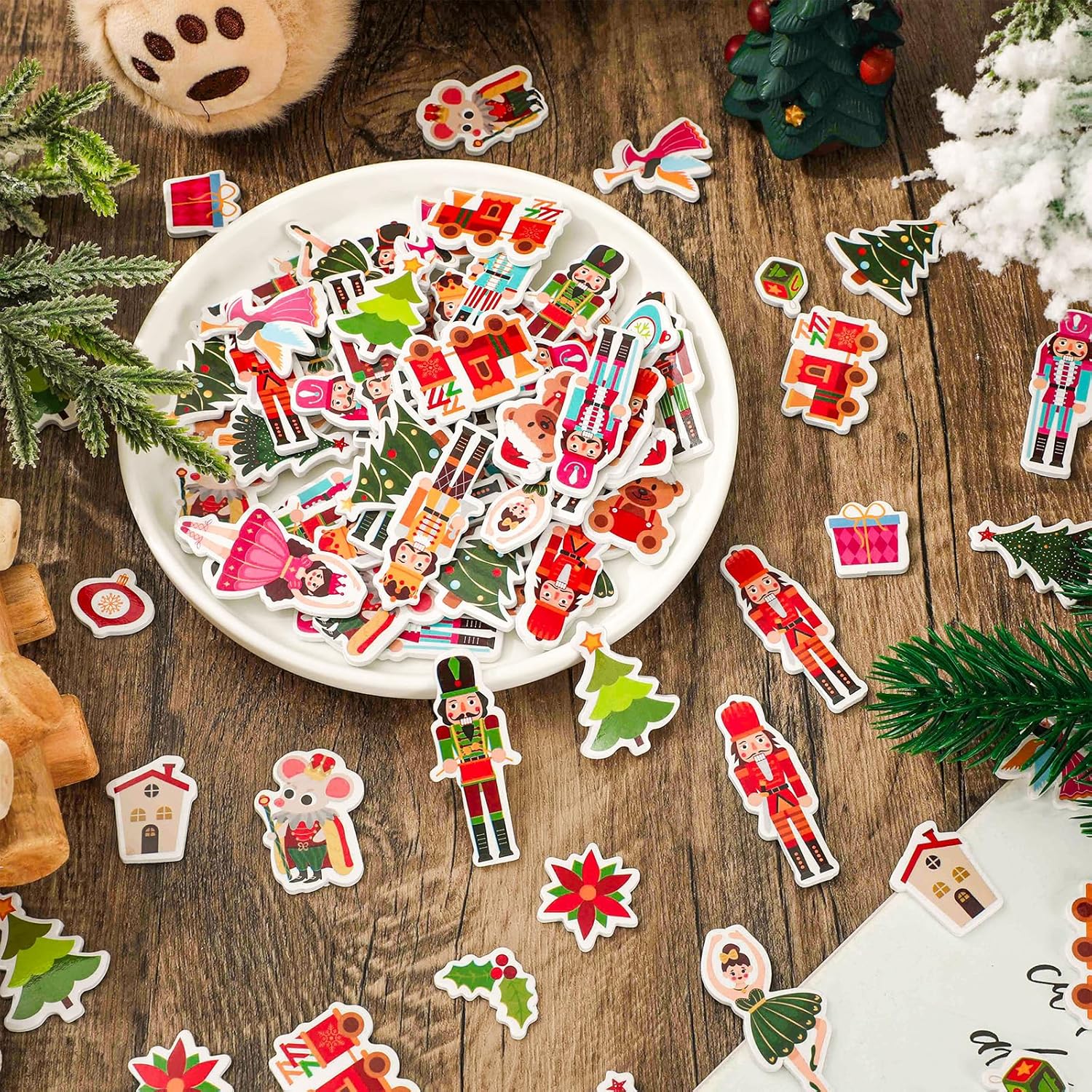JarThenaAMCS Christmas Nutcracker Foam Stickers Pink Xmas Cartoon Self-Adhesive Sticker Decals for DIY Art Crafts Winter Holiday Party Supplies, 300Pcs - Image 4