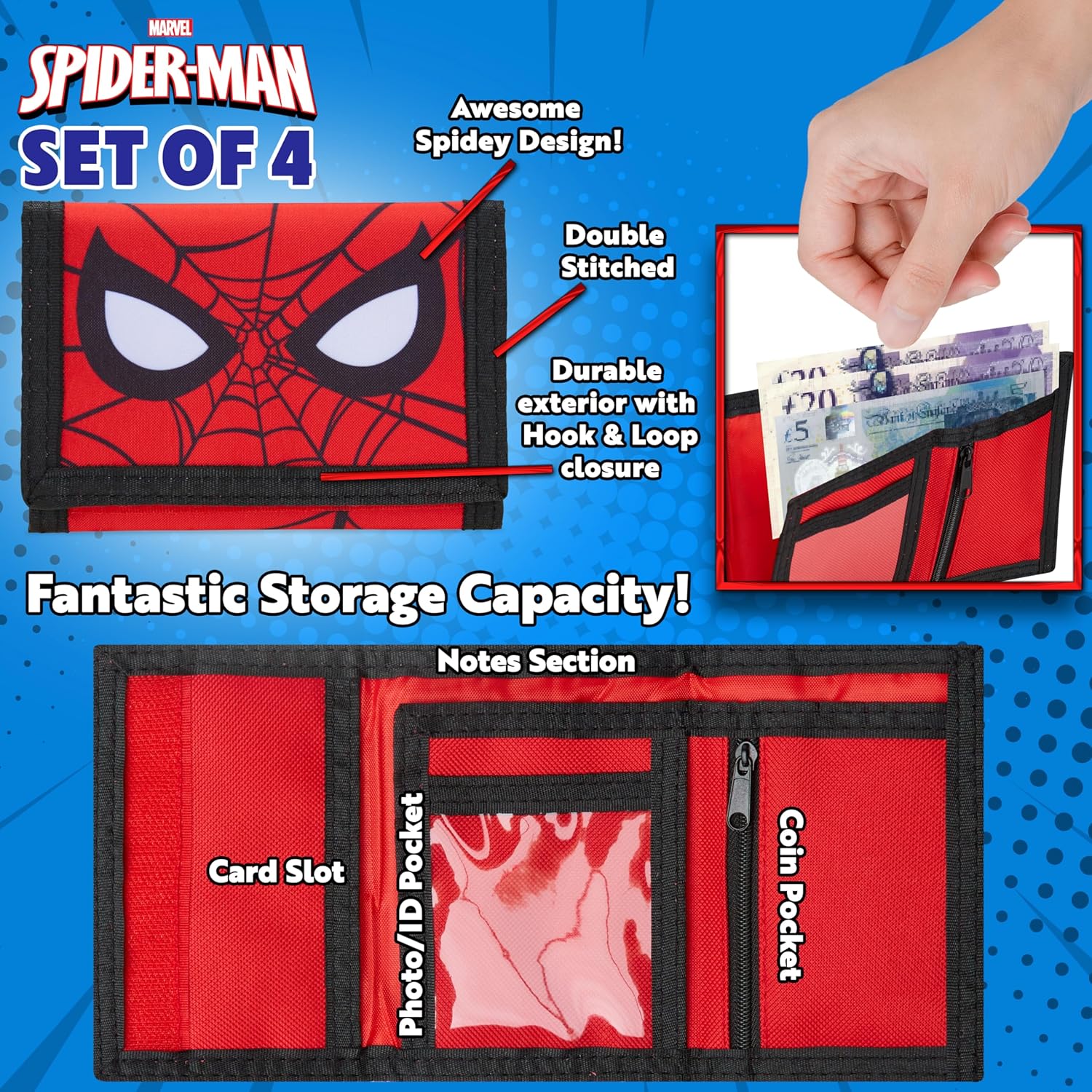 Marvel Spiderman Backpack Set 4 Pcs Water Bottle Pencil Case Lunch Bag or Wallet Key Ring School Supplies Gifts for Kids (Spiderman)