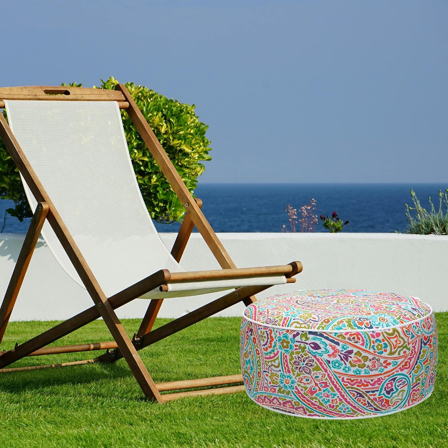 FUNHOME Inflatable Stool Ottoman Footrest with Handle, All Weather Footrest Seat with Foot Pump D20 xH9, Water Repellent Footstool Pouf for Home Patio Garden and Camping Use-Melora Paisley