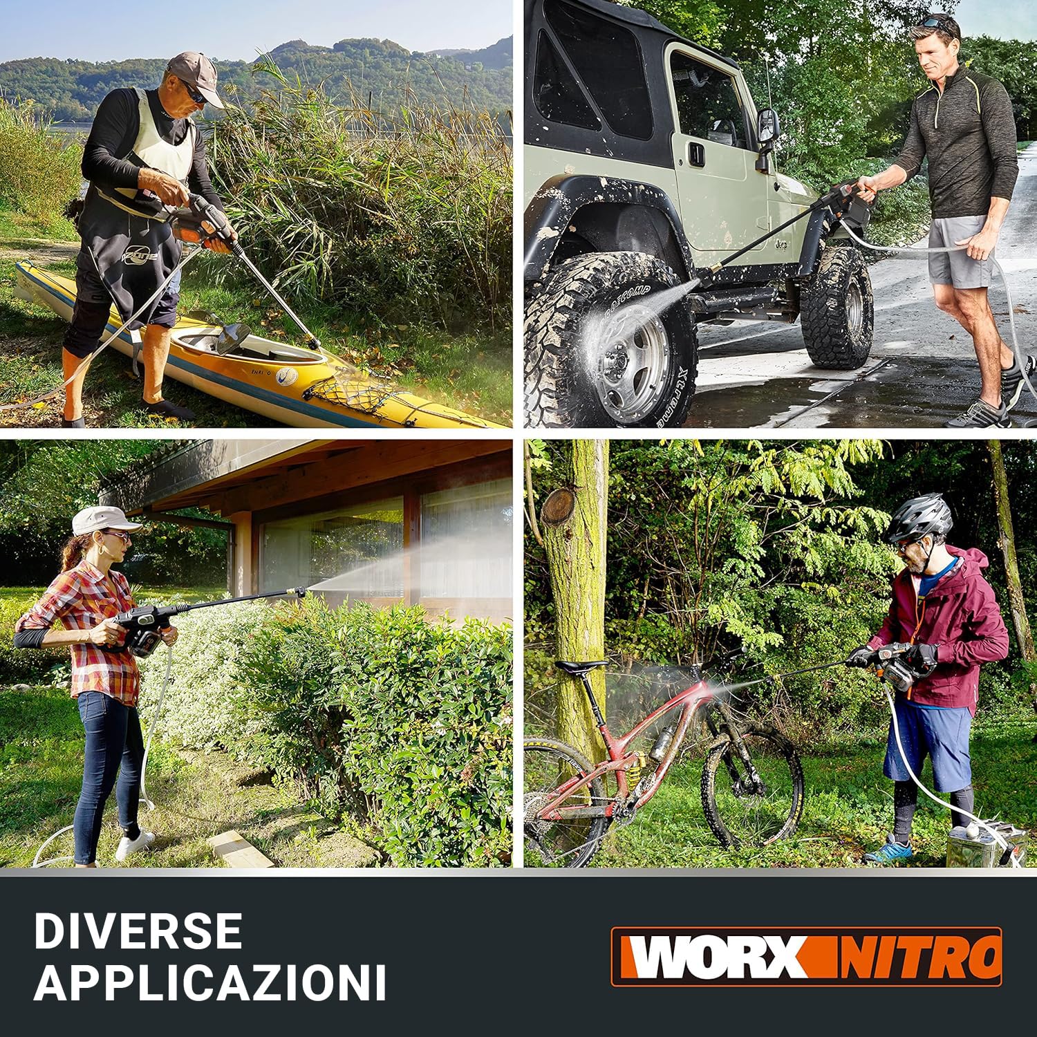 WORX Nitro WG633E Idropulitrice a batteria 20 V | PowerShare | max. 56 bar | 220L/H | Include batteria da 4,0 Ah e caricatore | Pulizia terrazze e lavaggio auto