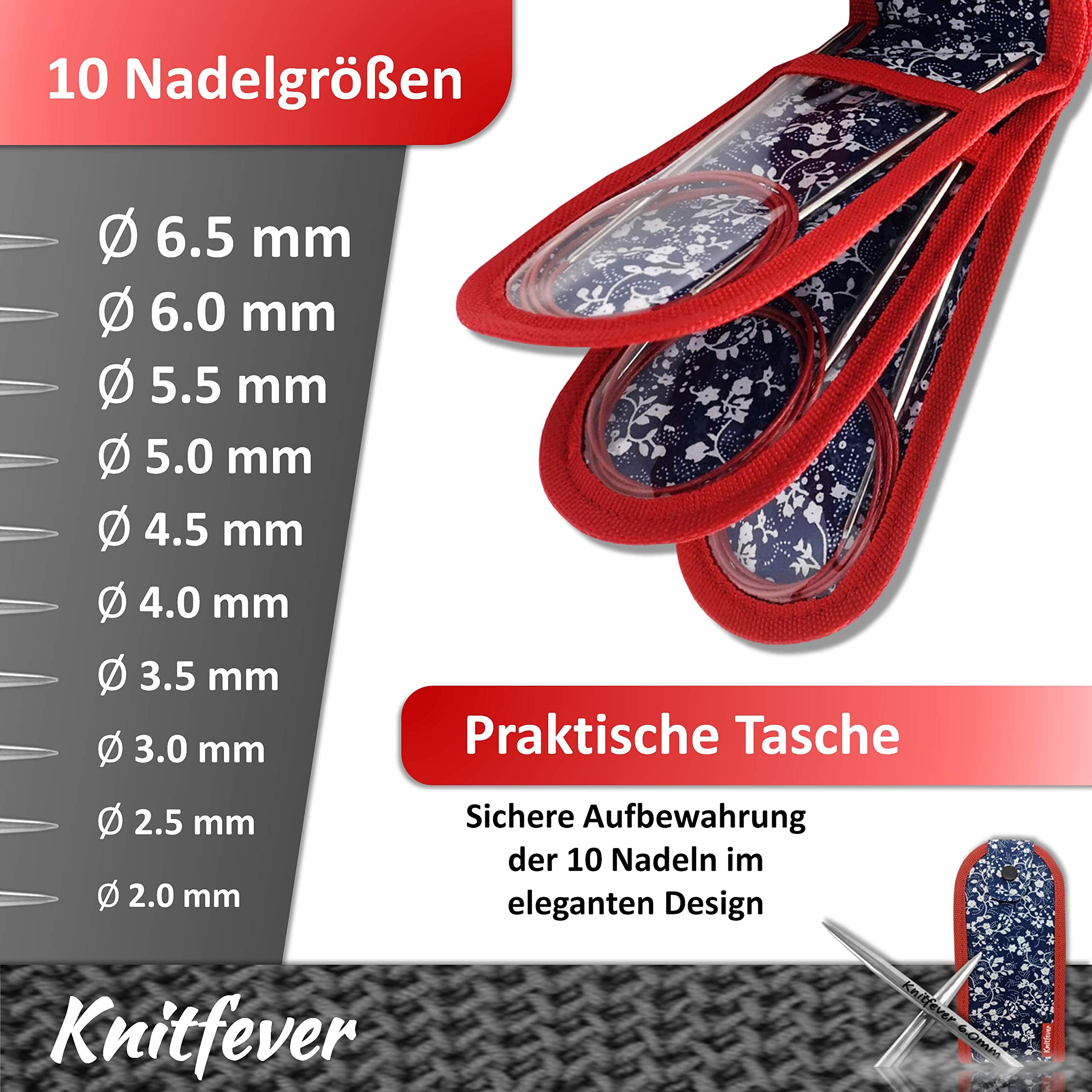 Produktbild von Knitfever® Rundstricknadeln Set Mit Tasche (10 X Stricknadeln