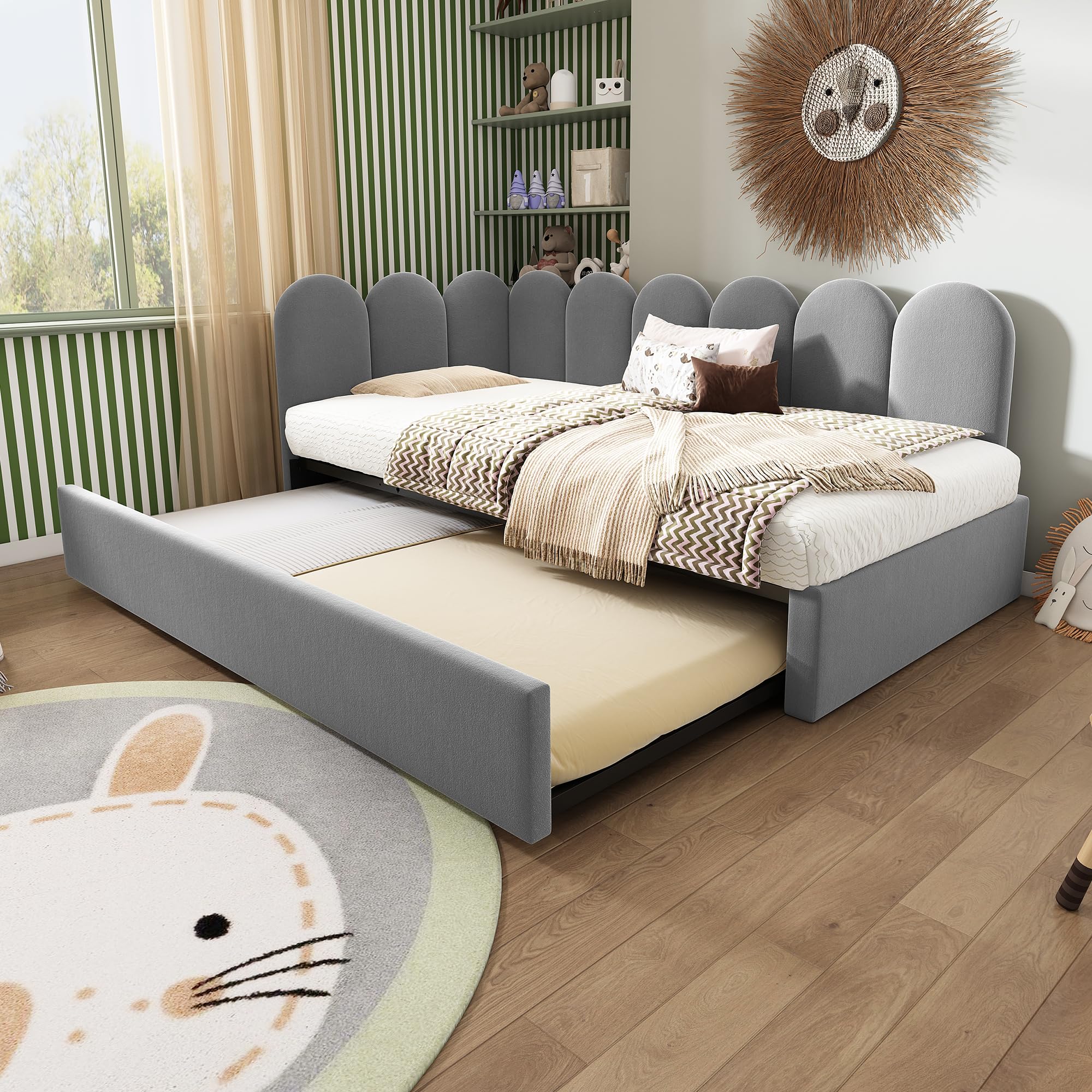 Kebnor Letto imbottito Daybett 90x200cm, divano letto con letto estraibile 90x190cm, letto per bambini con rete a doghe, in velluto (senza materasso) (Grigio)