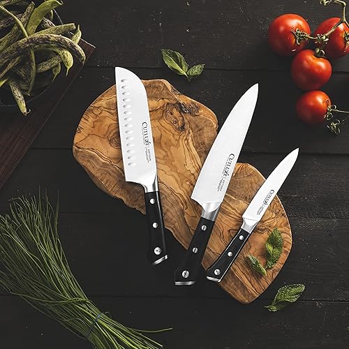 Miniatura 2 de Cutluxe Juego de cuchillos de chef, Santoku y utilitarios – Acero alemán forjado de alto carbono – Espiga completa y afilado – Diseño de mango
