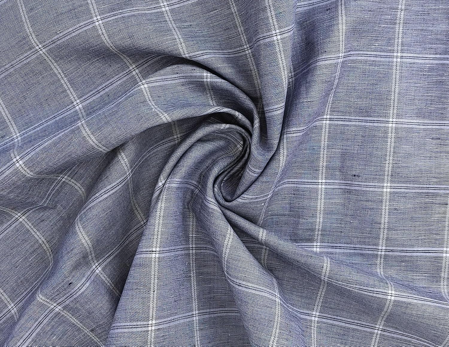 Classic Windowpane Linen-Cotton Twill Fabric – Light to Medium Weight 3185 3247 Grey